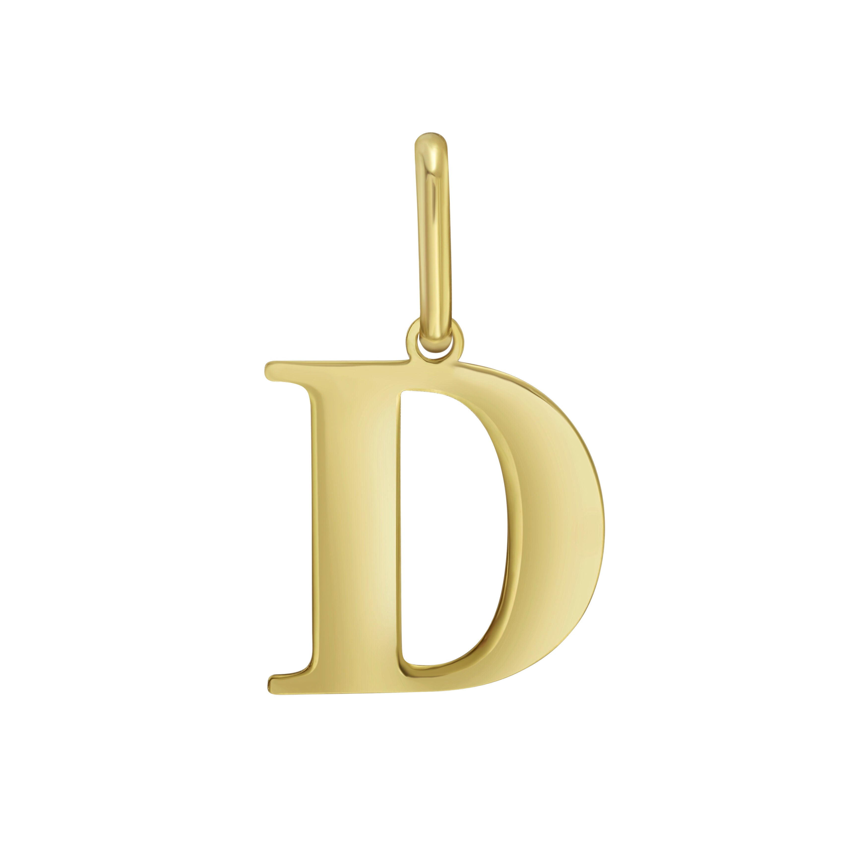 Solid 14K gold initial charm pendant with a polished letter design, a dainty and elegant piece of luxury jewelry that is durable, comfortable for everyday wear, and versatile enough for birthdays, anniversaries, weddings, and milestone celebrations.