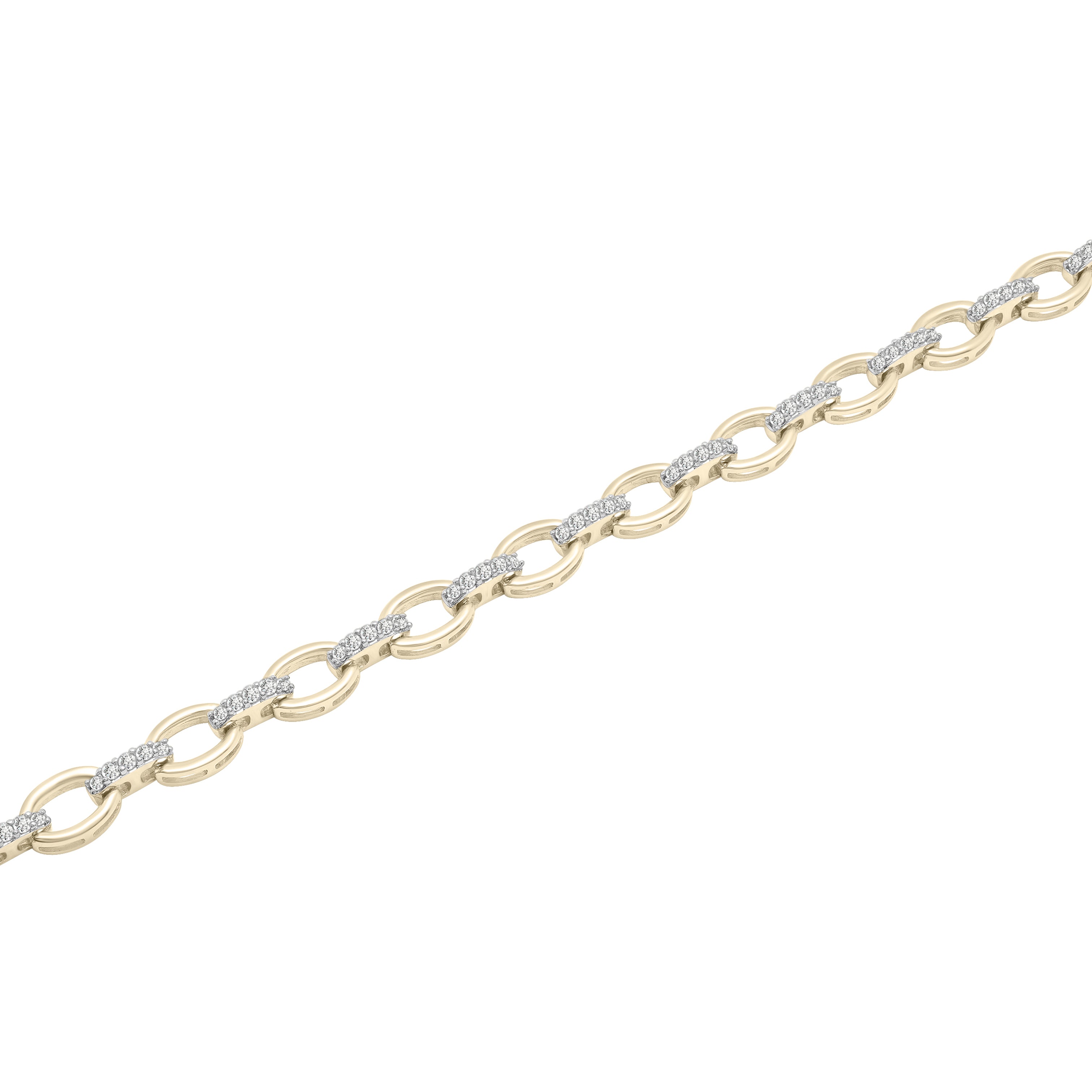 A luxurious Diamond Oval Link Chain Bracelet in 14K Yellow Gold, finely accented with natural diamonds for a timeless sparkle. This elegant piece is both durable and versatile, perfect as a statement bracelet for everyday wear or special occasions. A stunning birthstone gift idea for birthdays, anniversaries, weddings, and milestone celebrations.