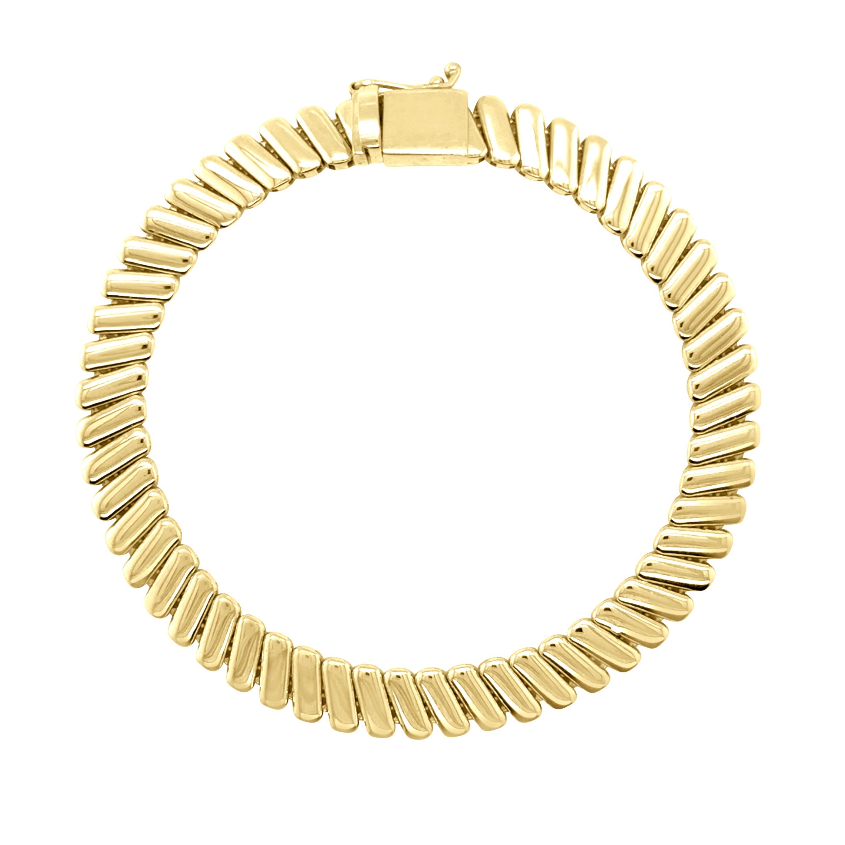 Elegant 14K Yellow Gold Ribbed Bracelet with bold textured links offering lasting shine, ideal as a luxury gift for anniversaries or birthdays