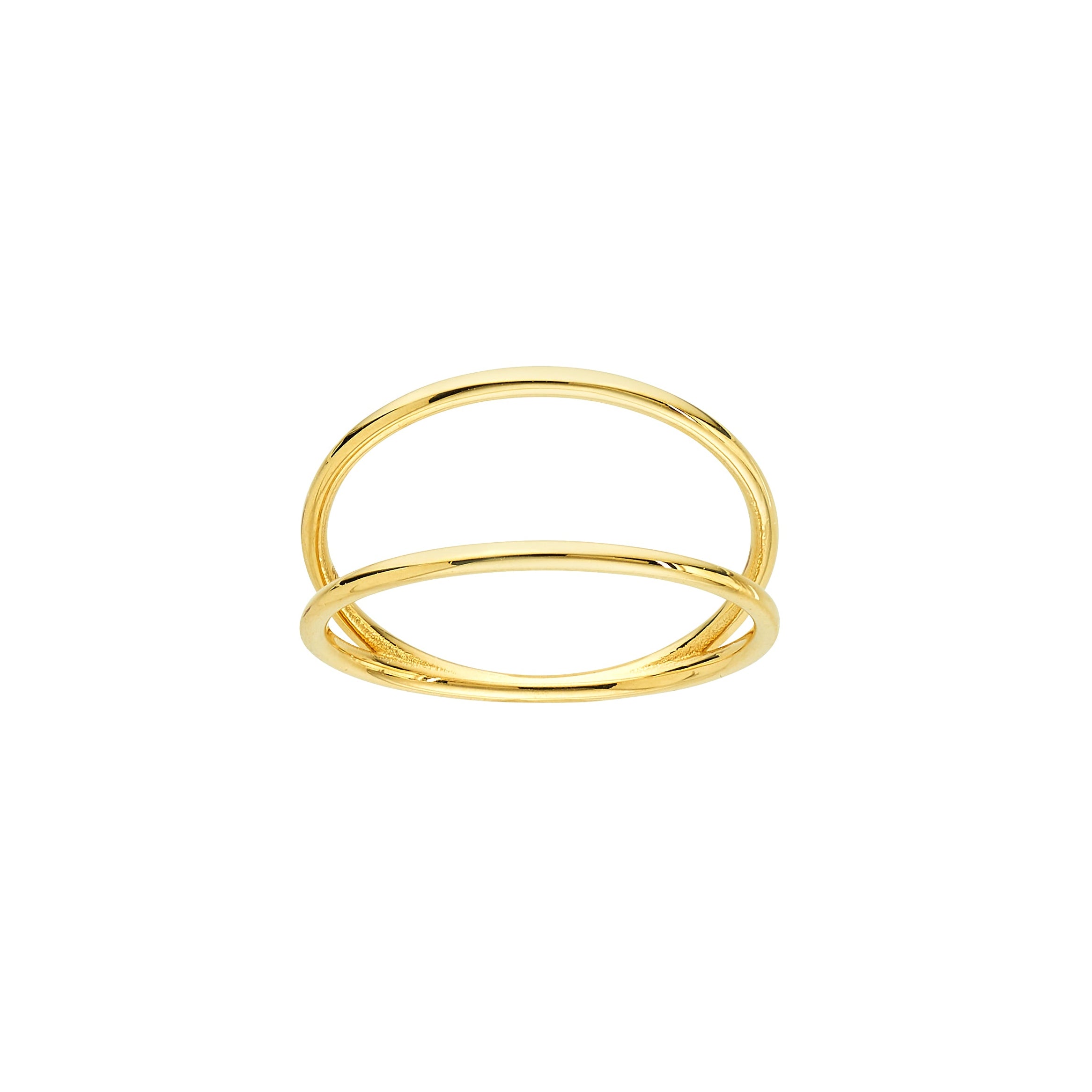 14K yellow gold double wire ring featuring a sleek band design and polished finish