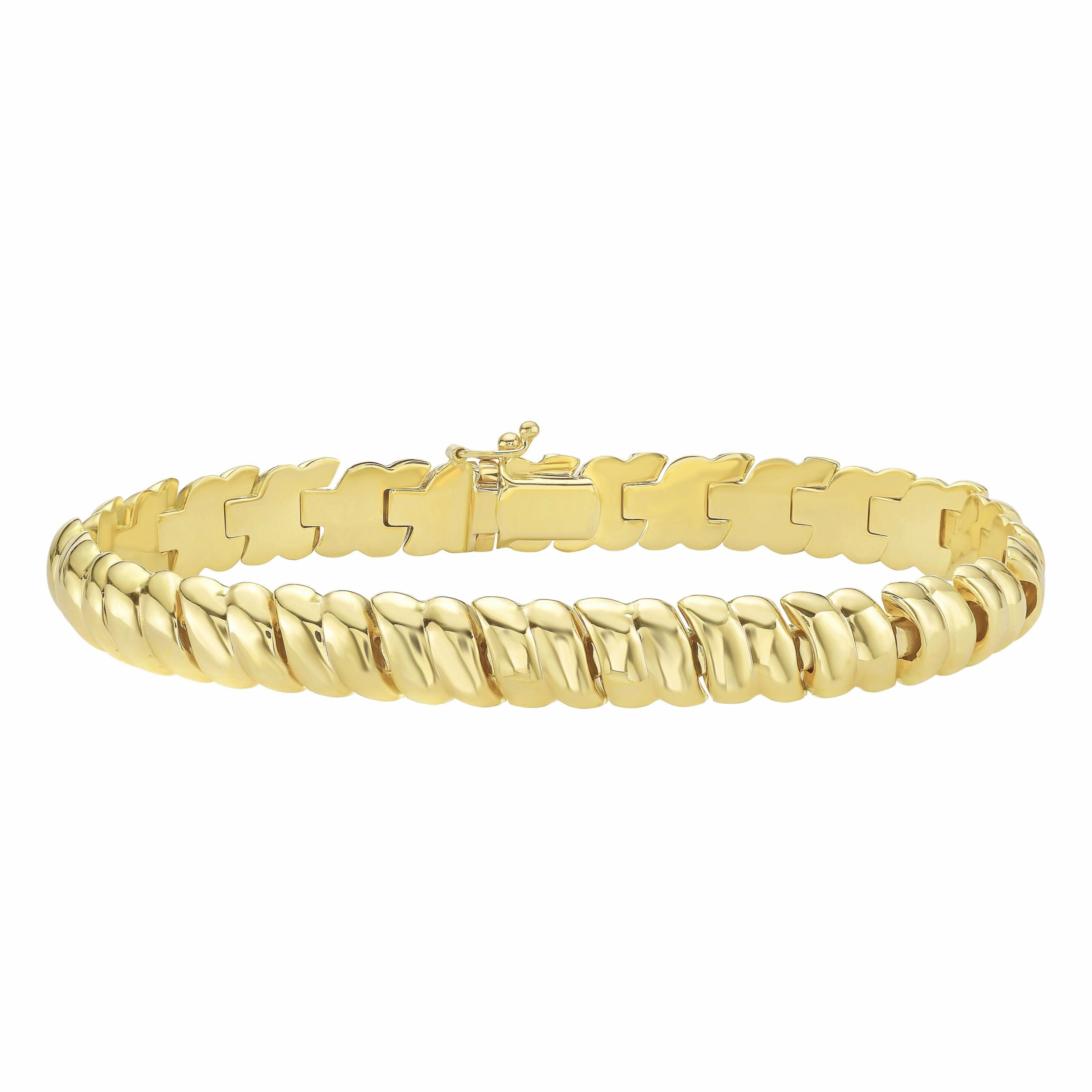 14K Gold Scalloped Link Bracelet with polished finish and box clasp, perfect for bold style lovers who seek timeless elegance and luxury everyday wear