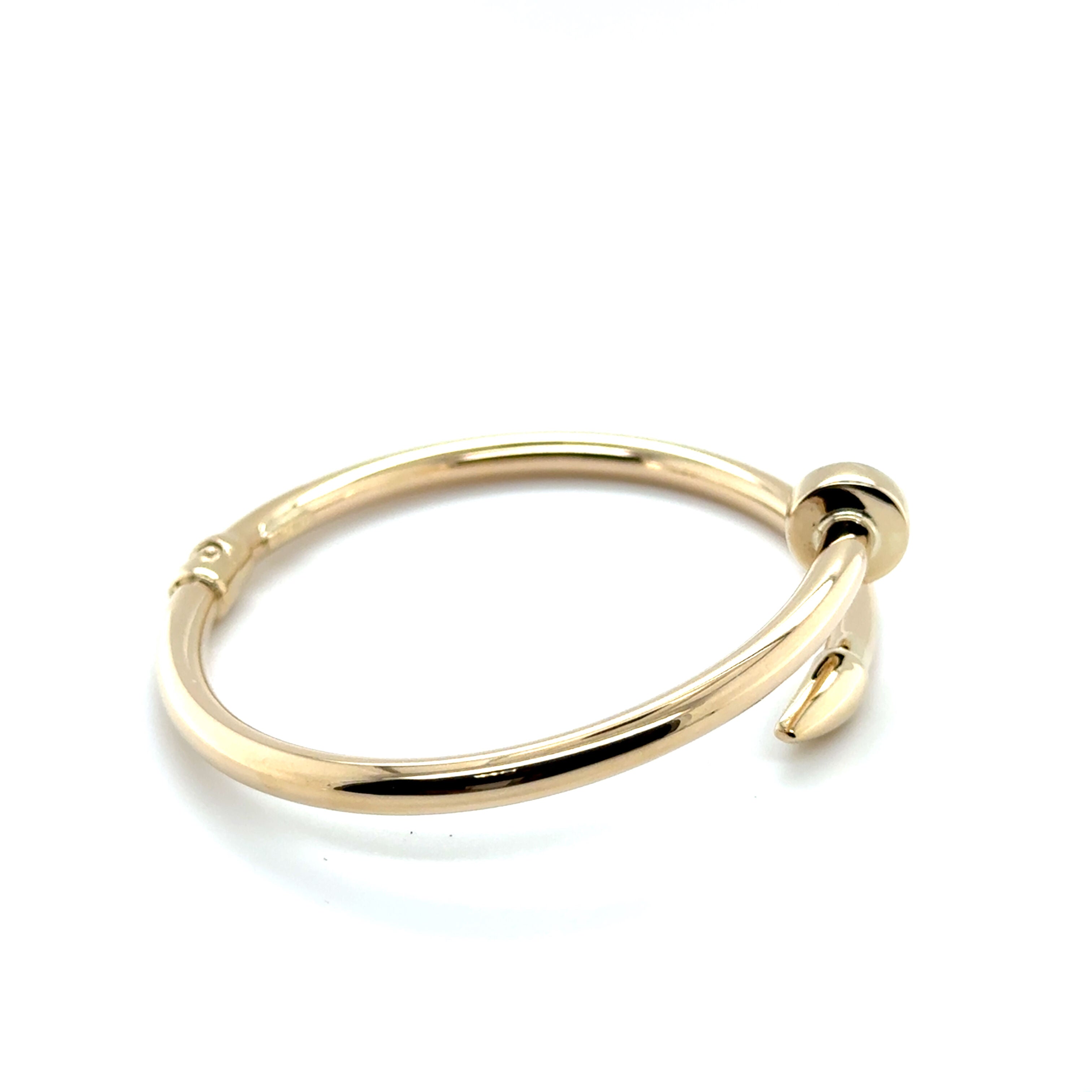 14K Yellow Gold Coiled Nail Bangle with a hinged fit, crafted for modern elegance and durability, ideal for Mother's Day or graduation.