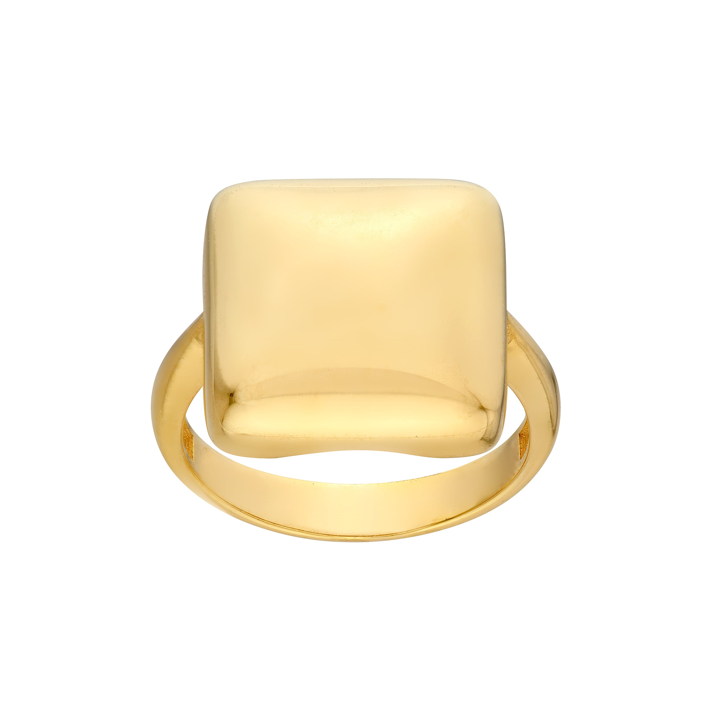 14K yellow gold cushion statement ring featuring a smooth polished dome top and modern gold band