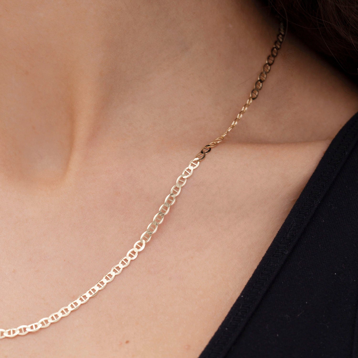 14K Yellow Gold 3.2mm Flat Mariner Link Chain Necklace 16-24"
