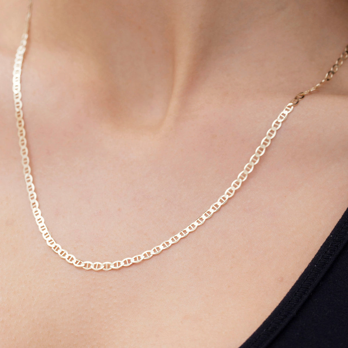 14K Yellow Gold 3.2mm Flat Mariner Link Chain Necklace 16-24"