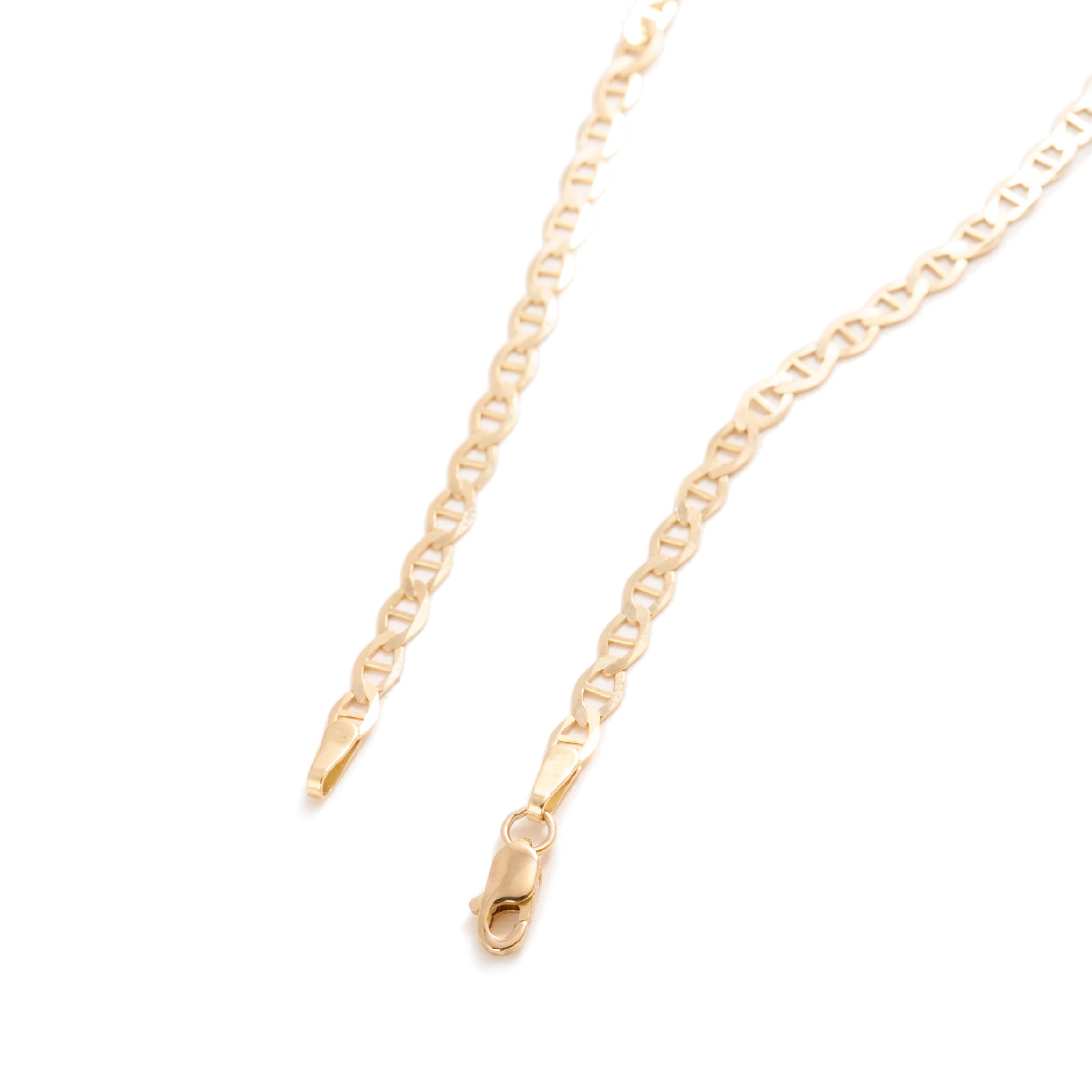 14K Yellow Gold 4.5mm Flat Mariner Link Chain Necklace 16-24"