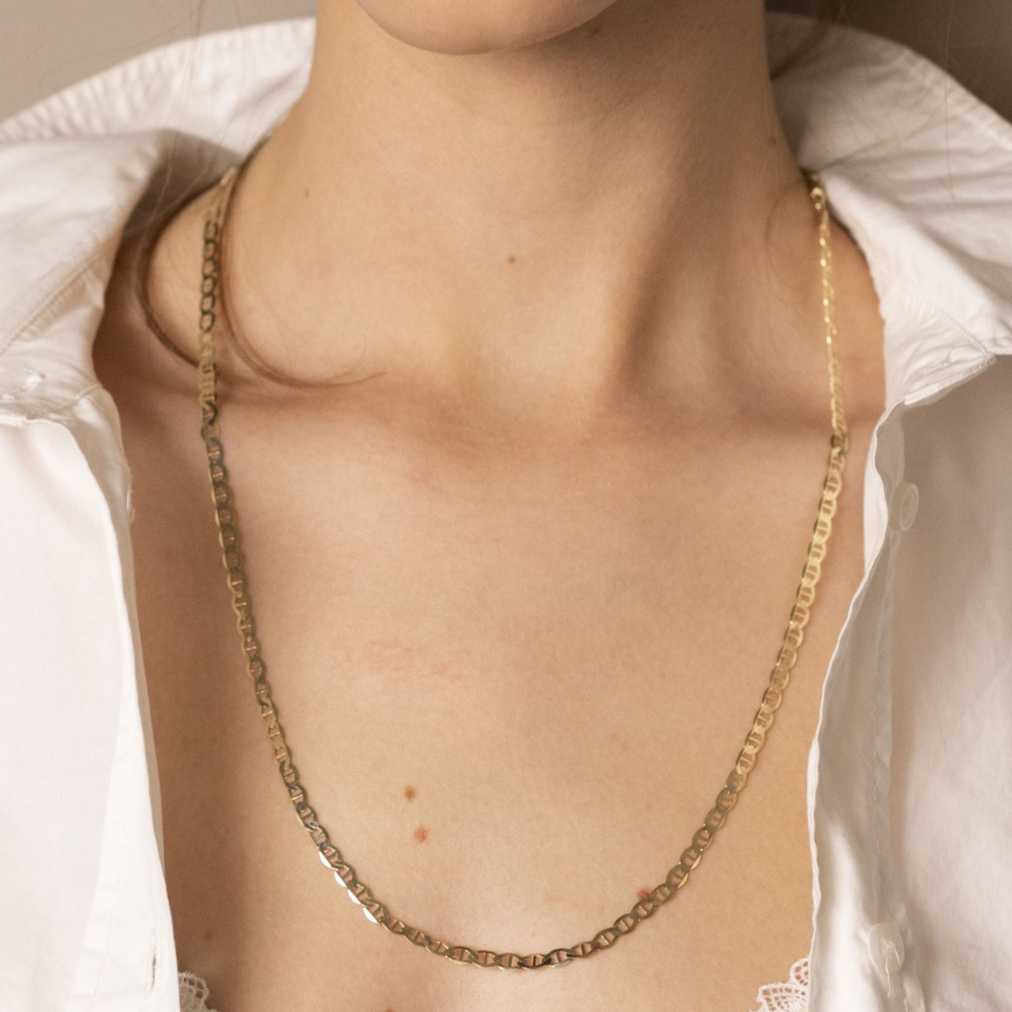 14K Yellow Gold 4.5mm Flat Mariner Link Chain Necklace 16-24"
