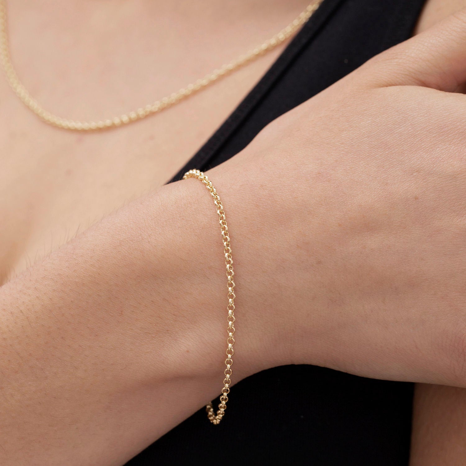 14K Gold Rolo Link Necklace Chain