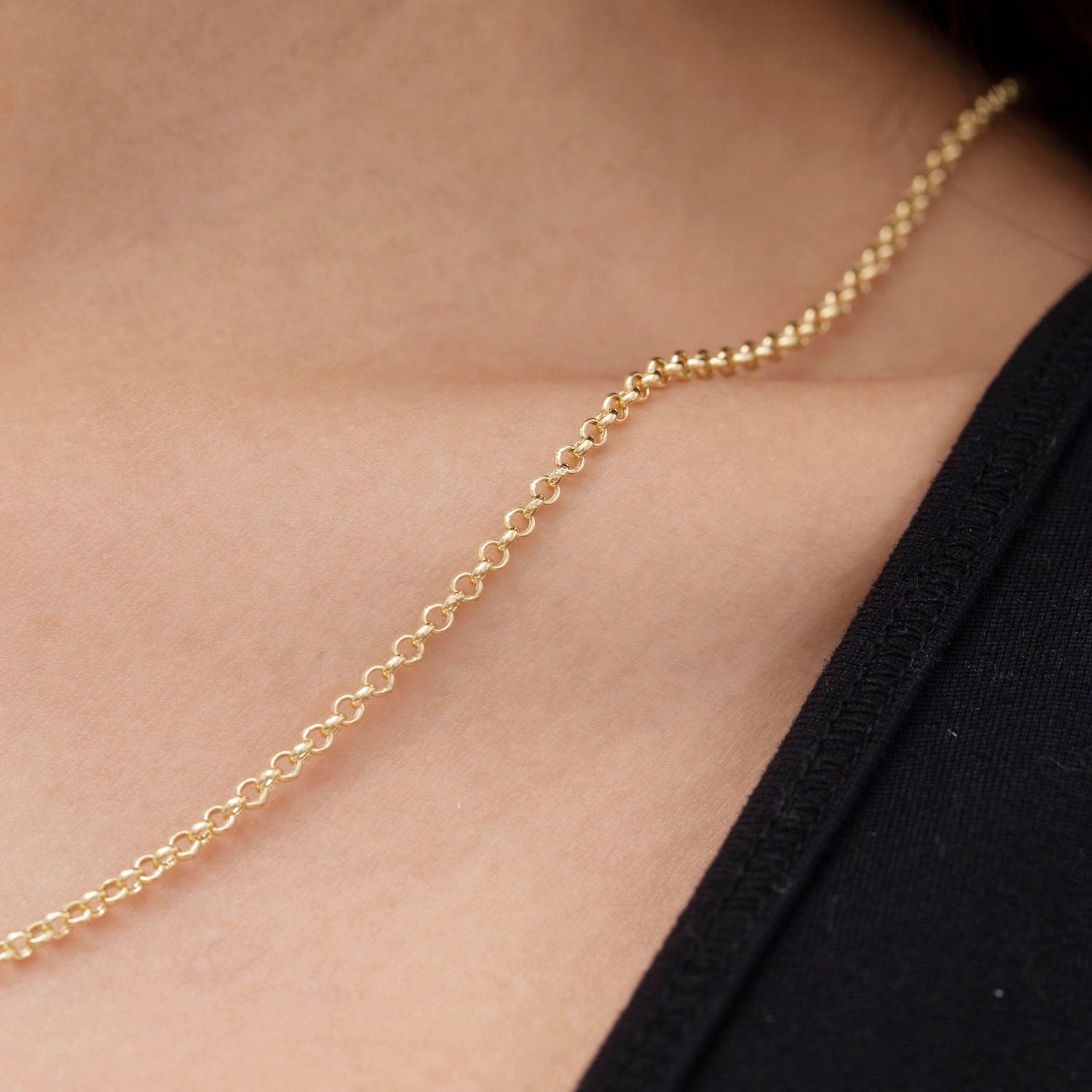 14K Gold Rolo Link Necklace Chain