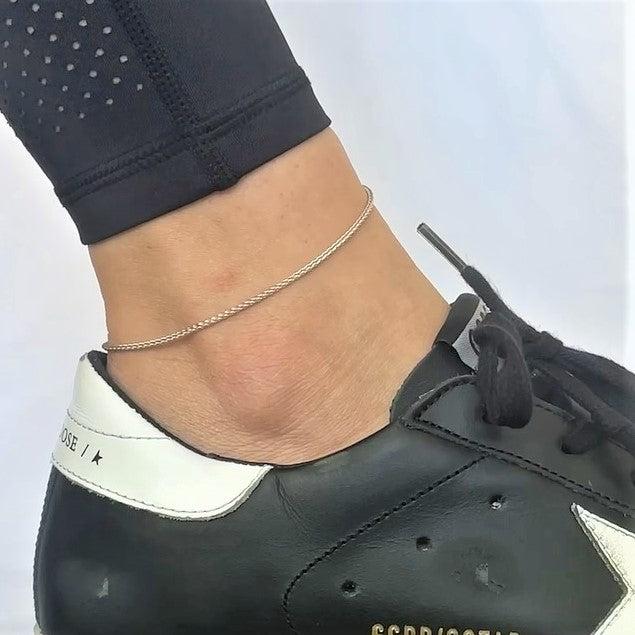 14K White Gold Wheat Anklet