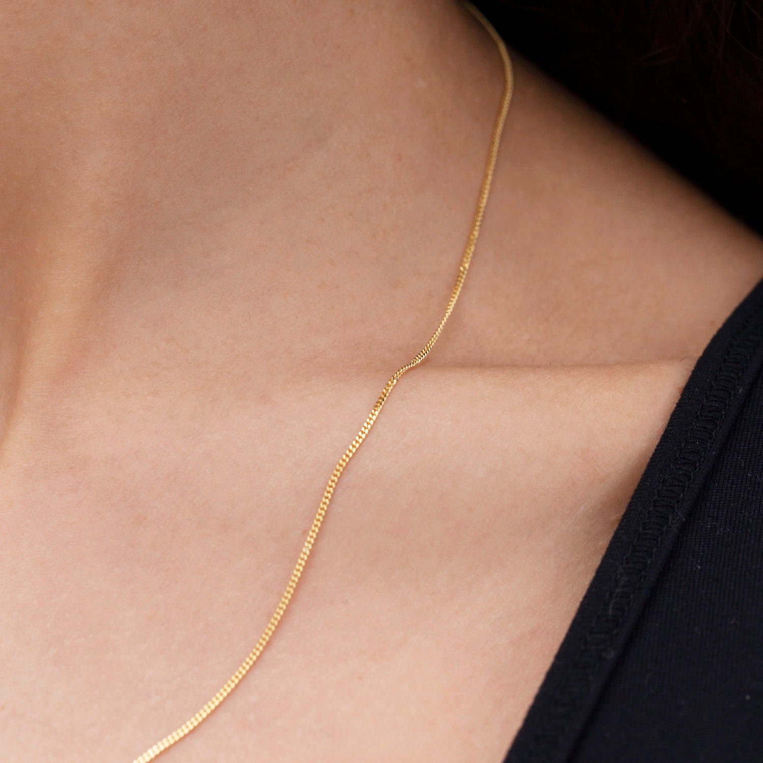 14K Yellow Gold Thin Curb Link Chain Necklace 1mm–3mm