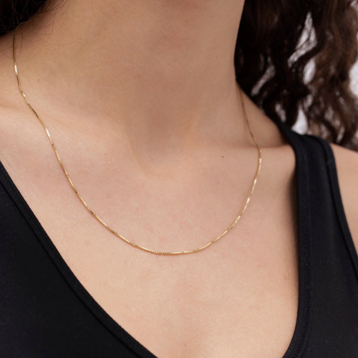 Solid 14K Gold Box Necklace
