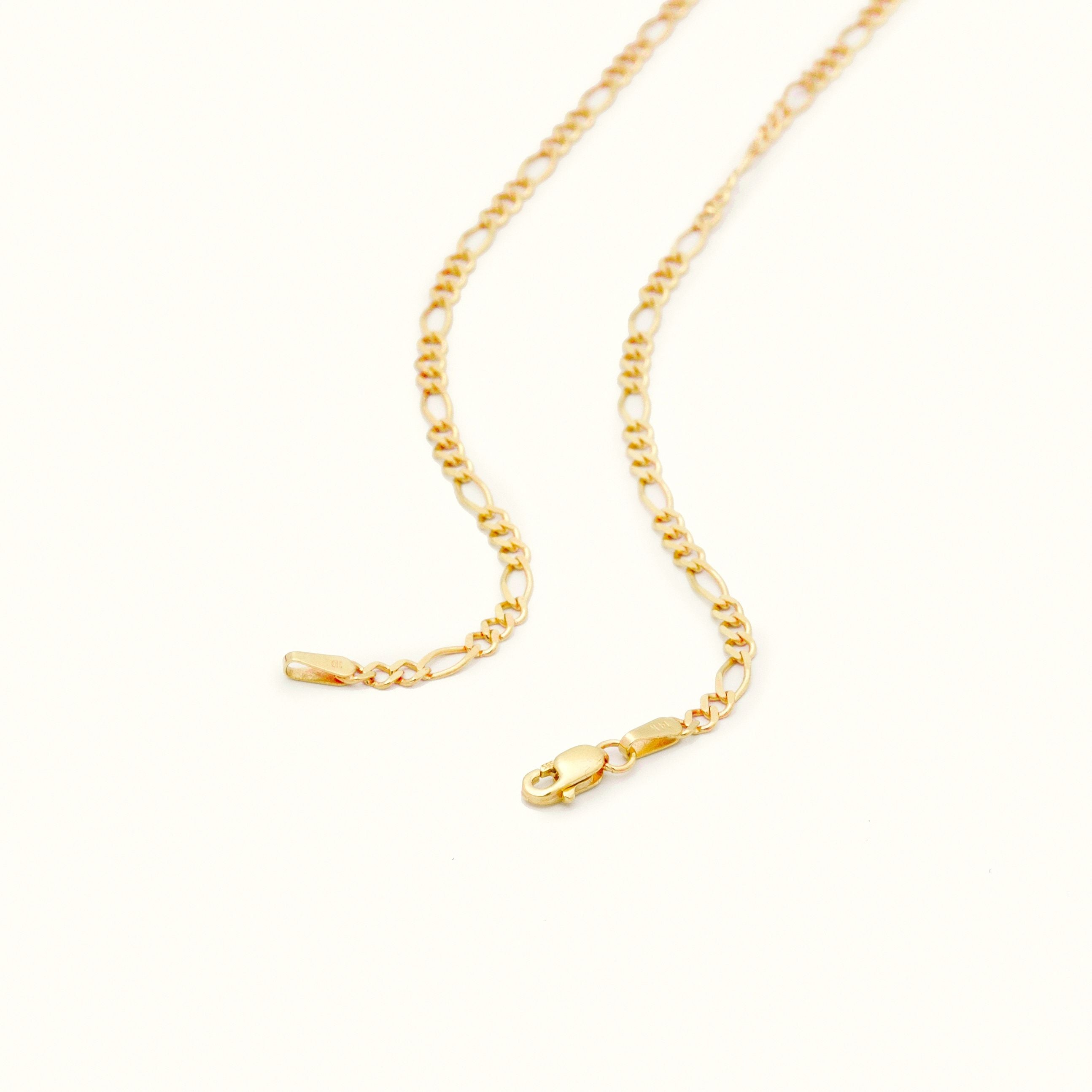 14K Solid Gold Figaro Necklace Chain