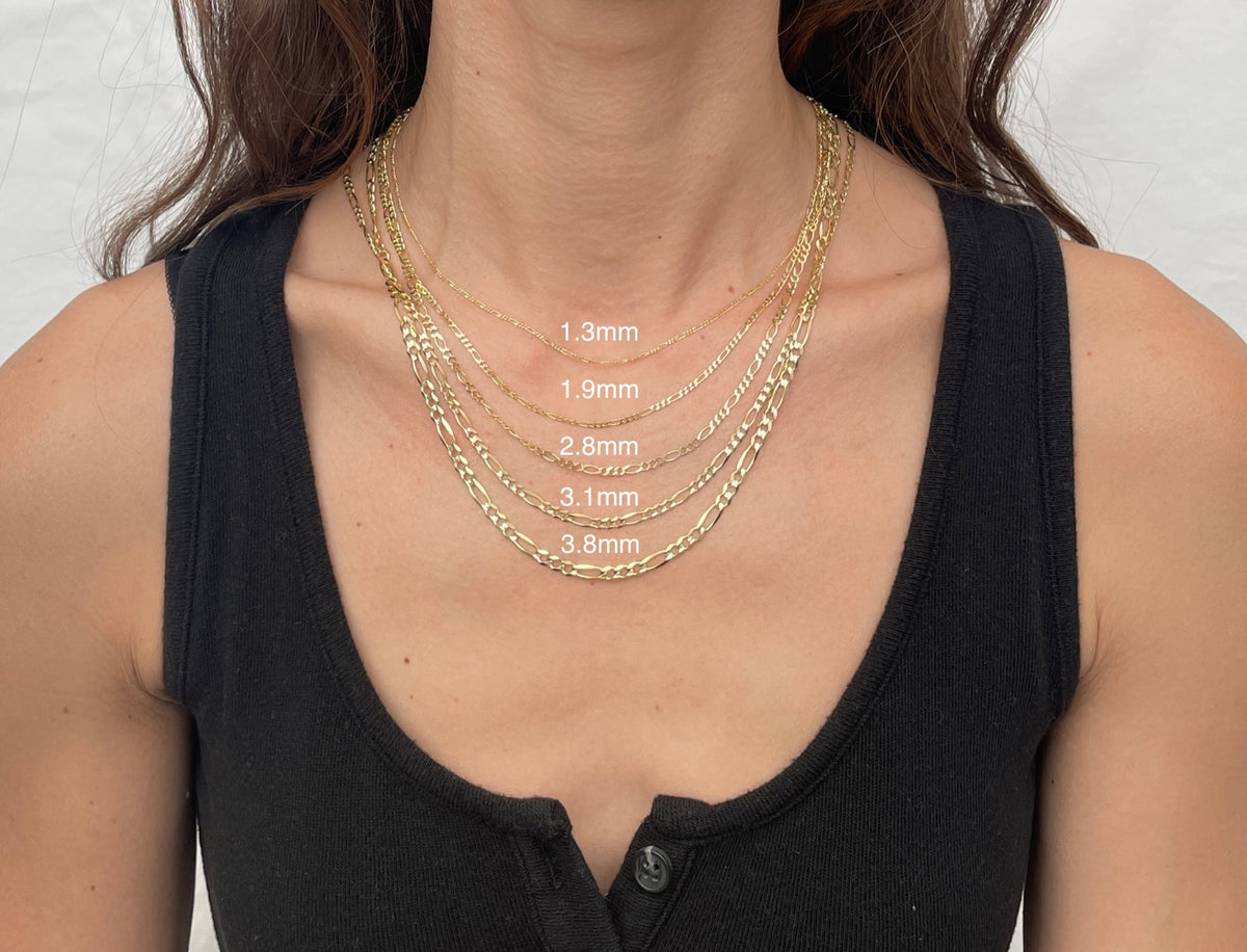 14K Yellow Gold Figaro Link Chain Necklace 1.3mm–3.8mm