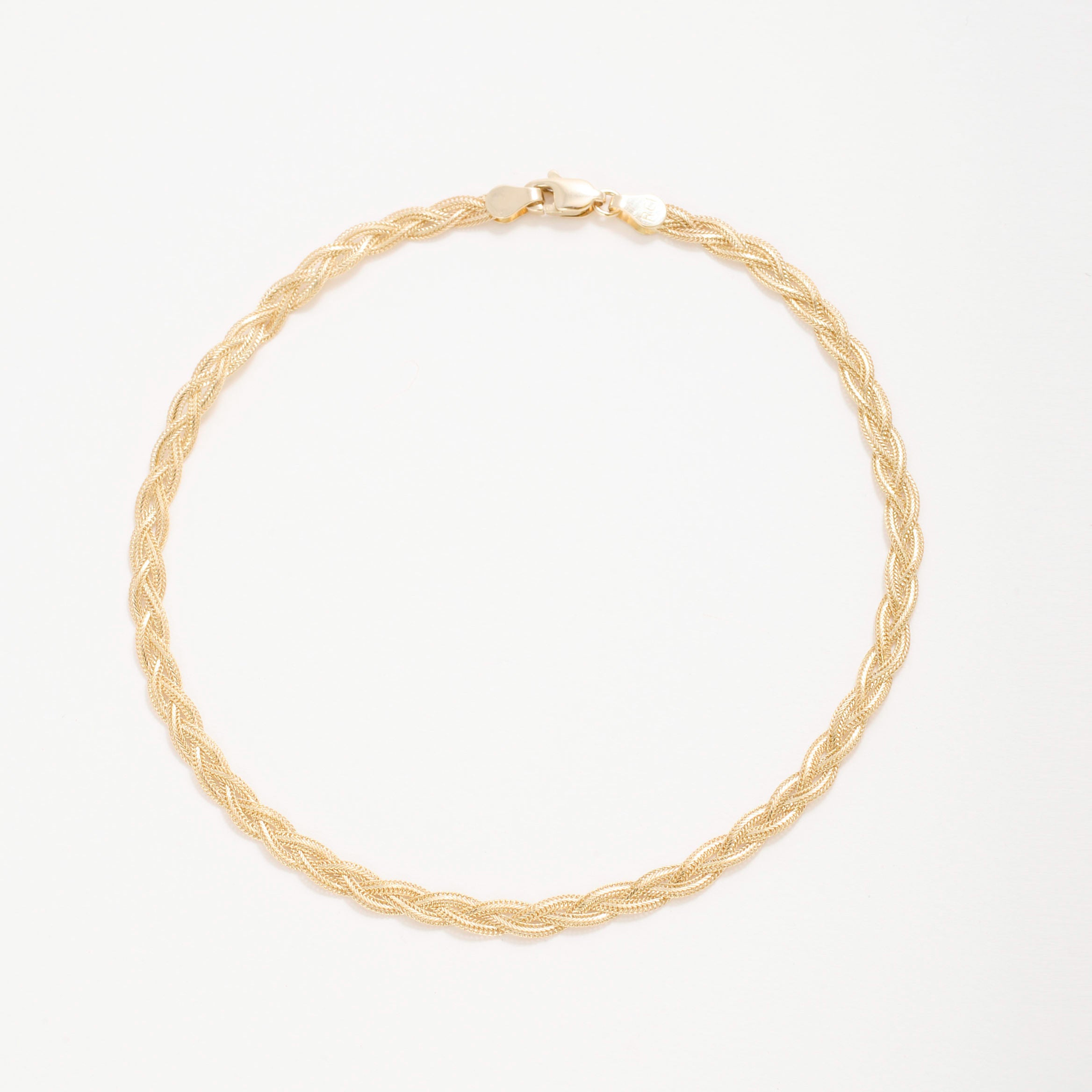 14K Yellow Gold Braided Foxtail Anklet, Made In Italy, 10 inch, Lobster Clasp