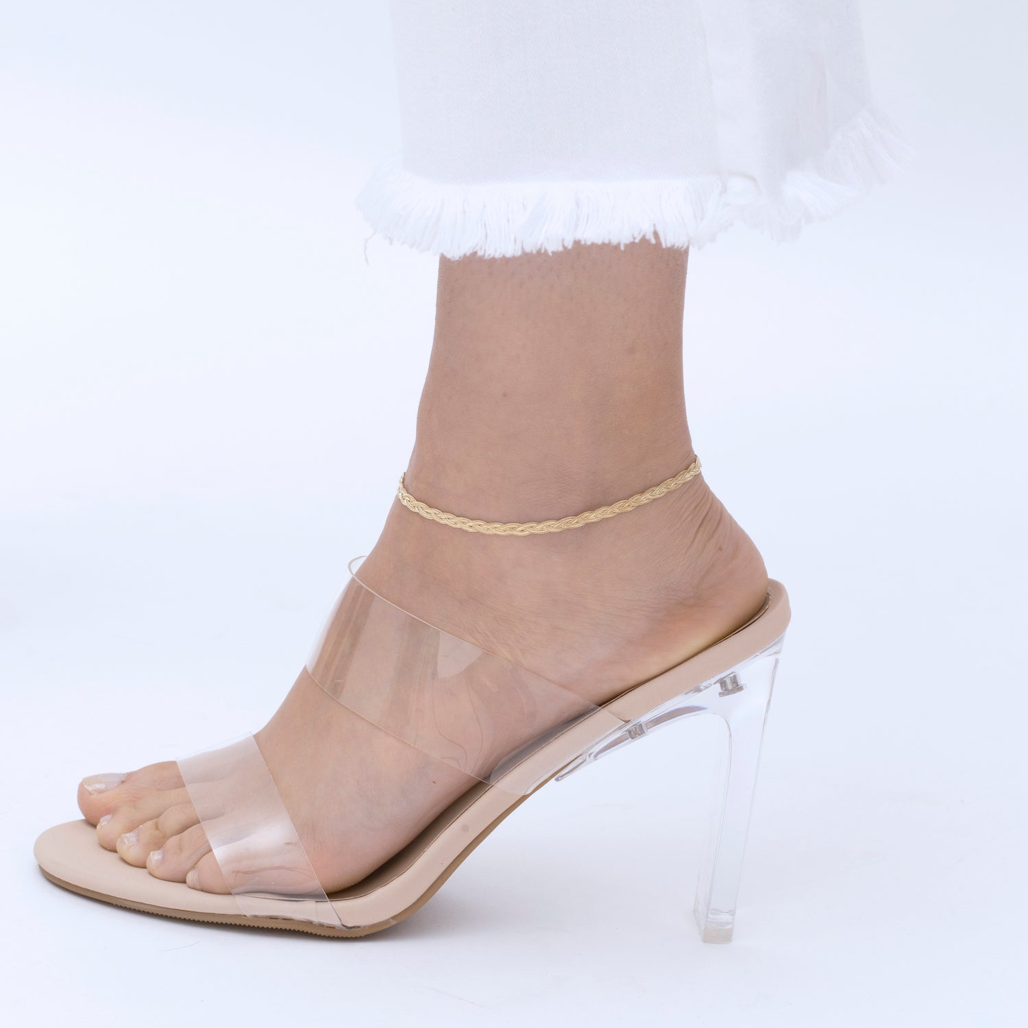 14K Yellow Gold Braided Foxtail Anklet, Made In Italy