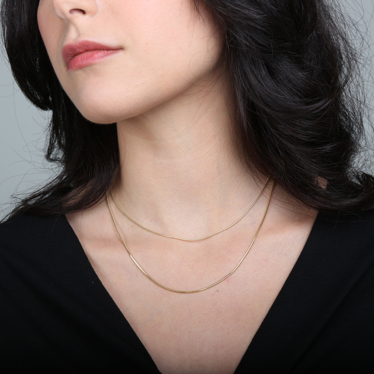 14K Yellow Gold Round Snake Chain Necklace 1.0mm–1.9mm