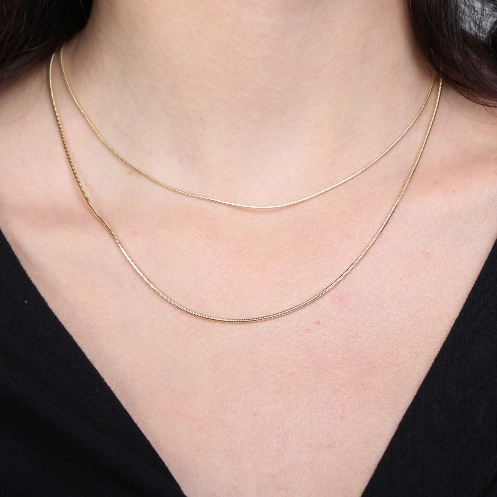 14K Yellow Gold Round Snake Chain Necklace 1.0mm–1.9mm