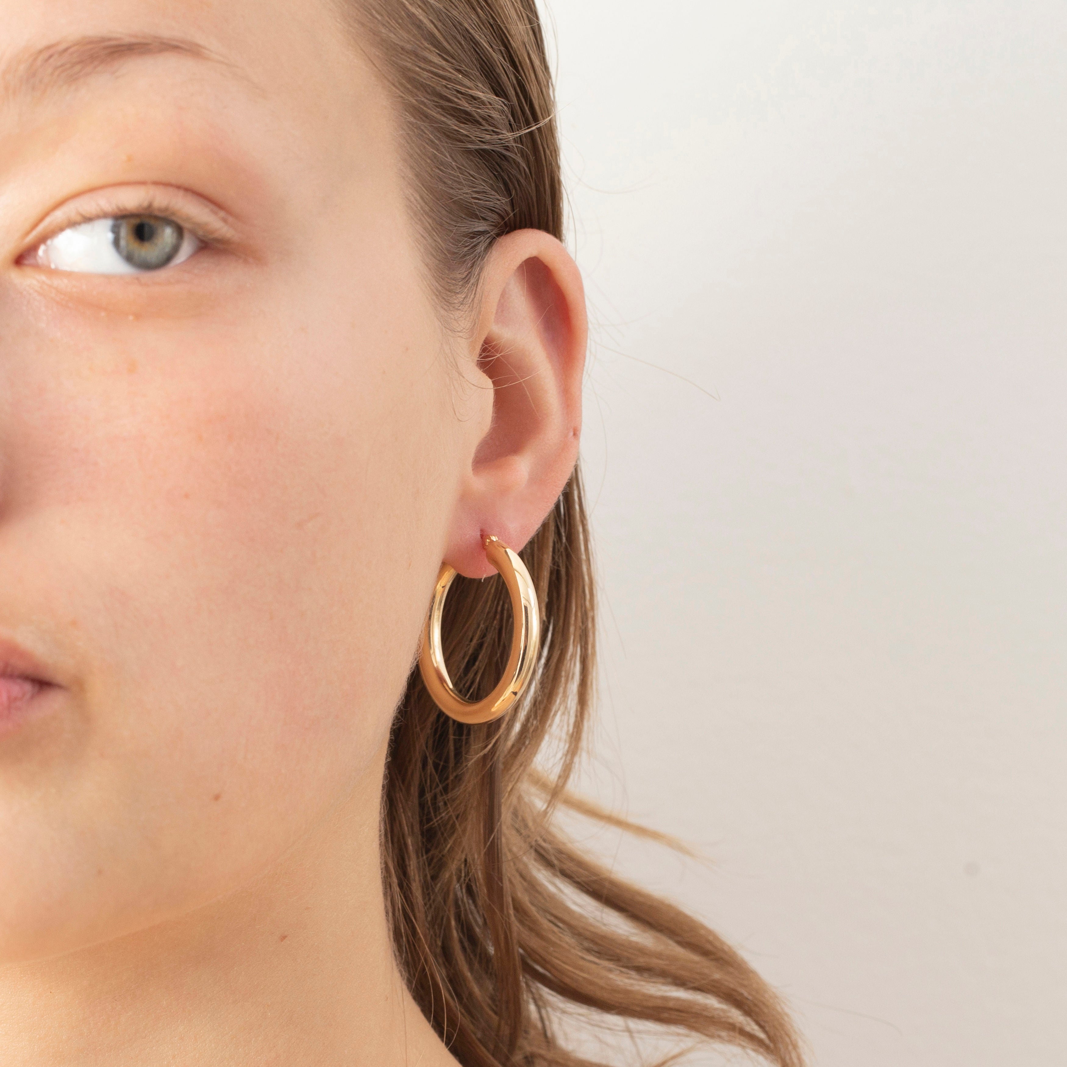 Thick 4 mm 14K Gold Polished Hoops