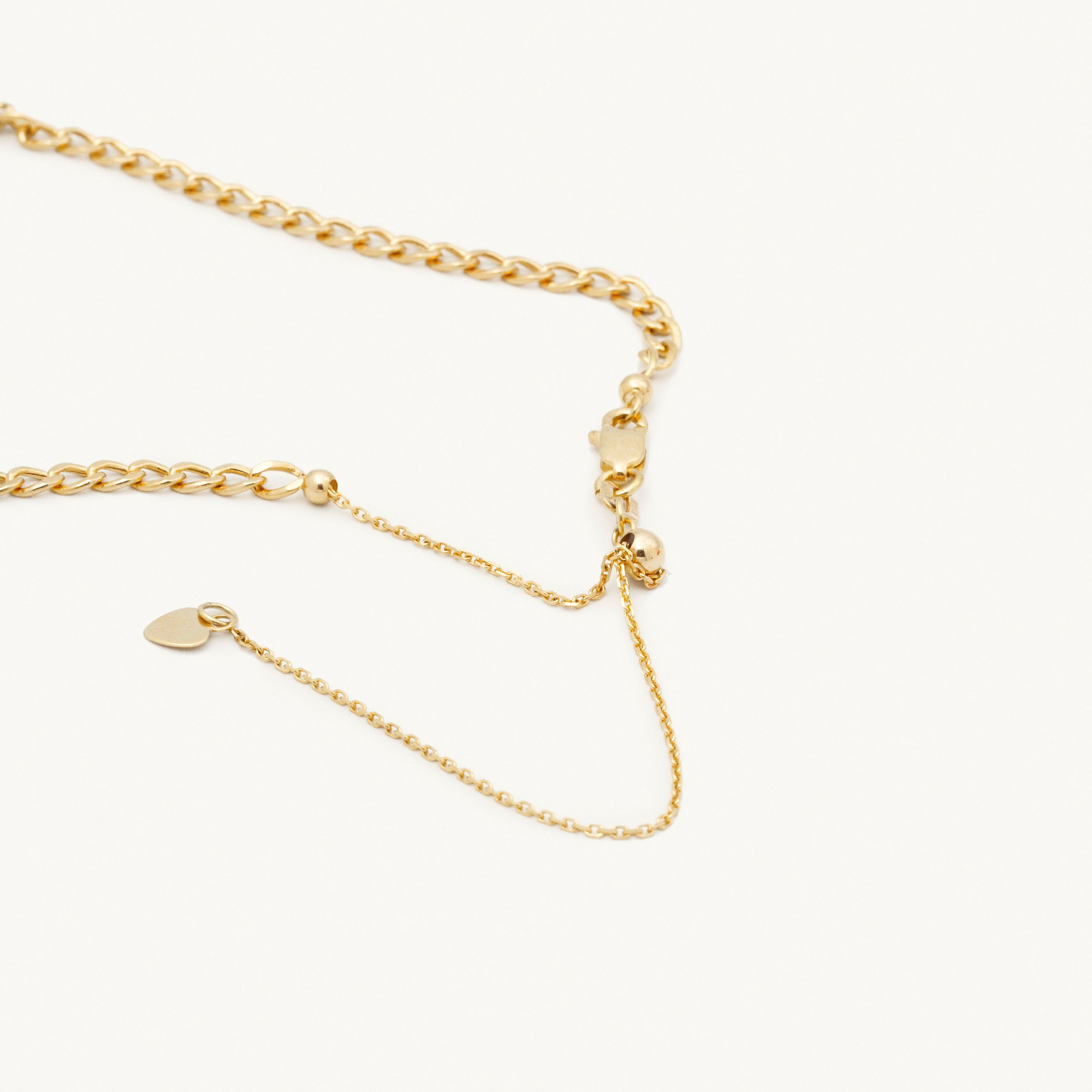 14K Gold Adjustable Curb Link Choker Necklace 14–16”