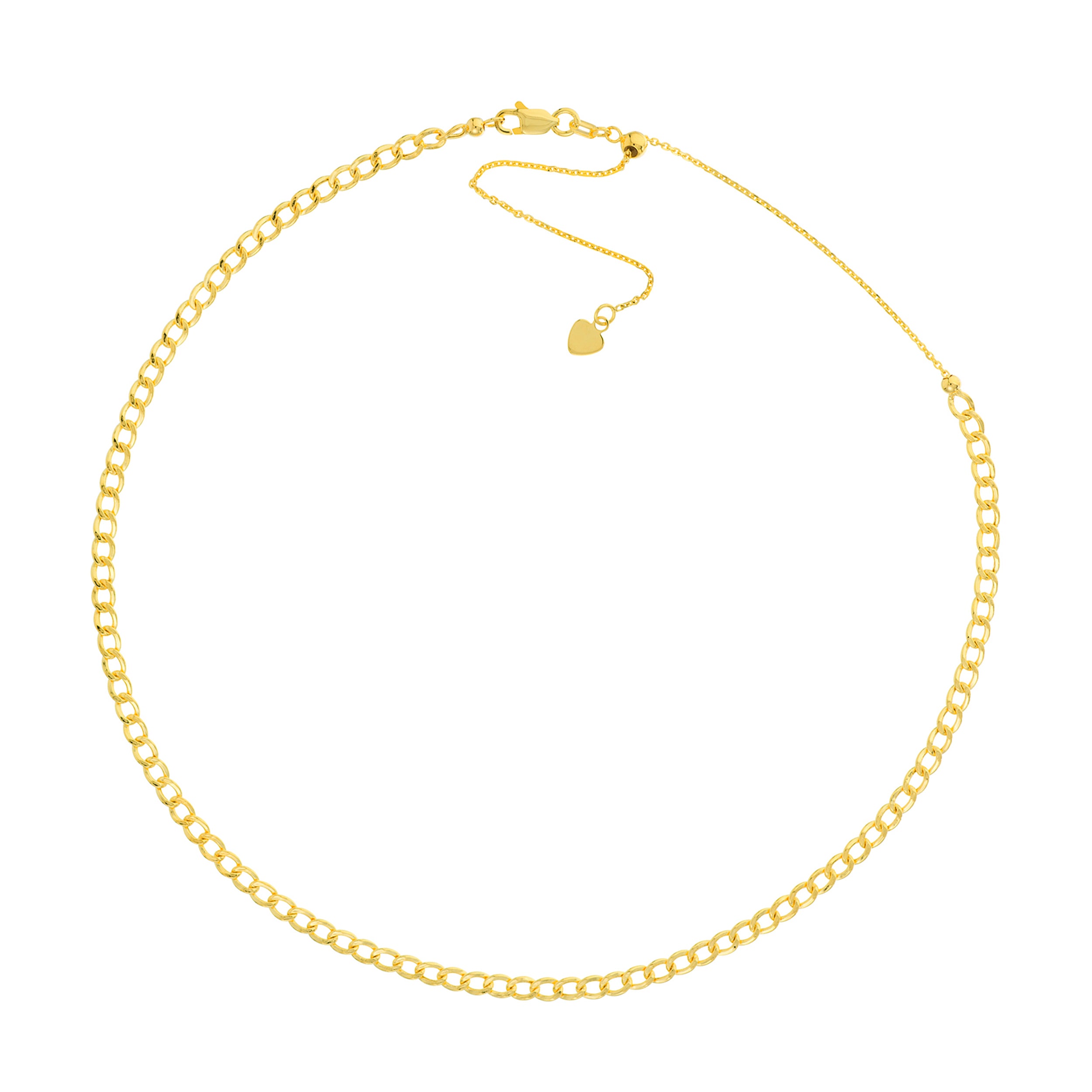 14K Gold Adjustable Curb Link Choker Necklace 14–16”