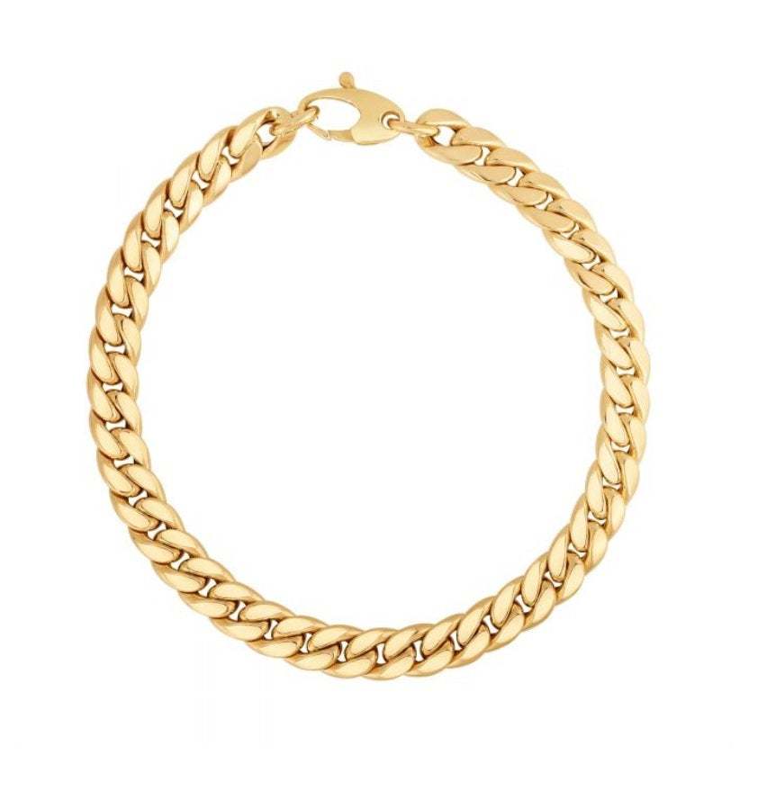 14K Gold Miami Cuban Link Bracelet 6mm Thick, 7.25 Inch, Large Lobster clasp
