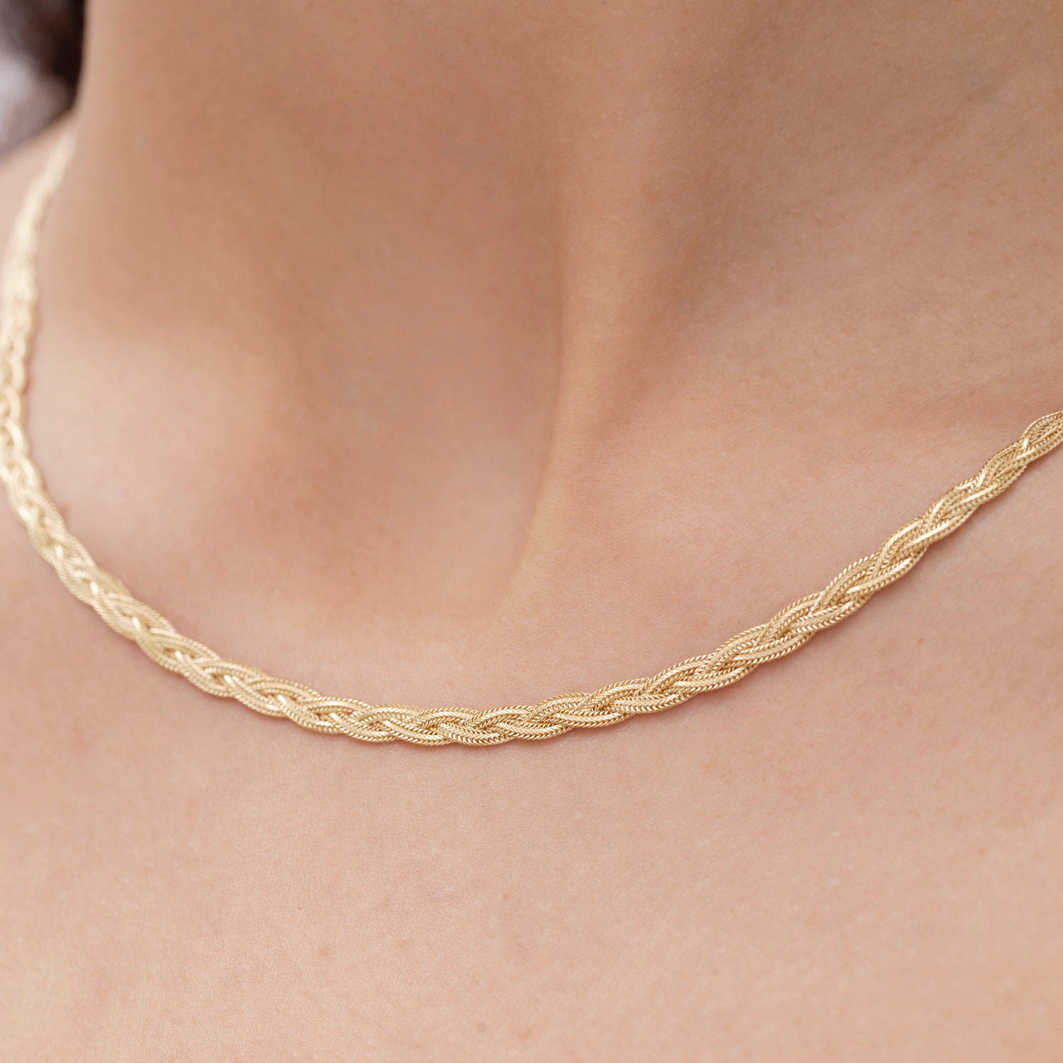 14K Gold Braided Foxtail Necklace