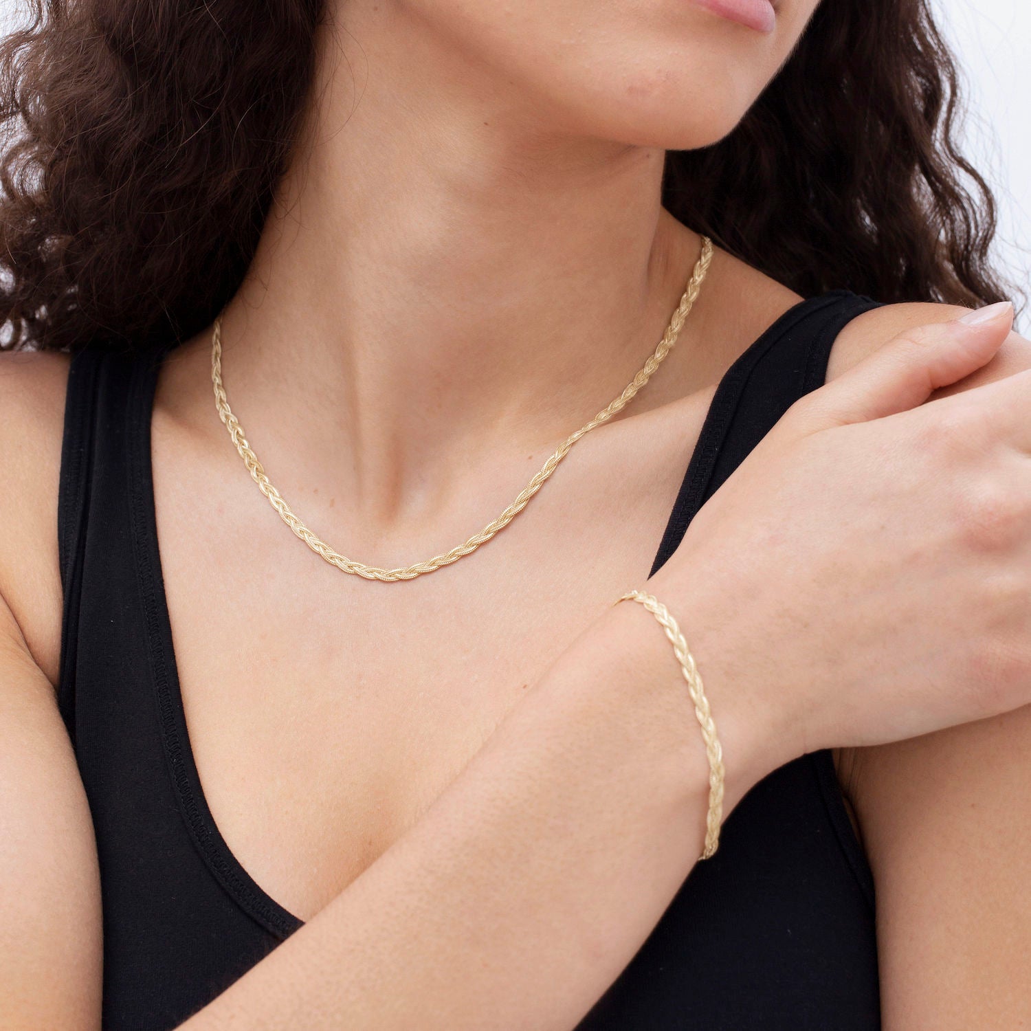 14K Yellow Gold Braided Foxtail Bracelet, Made In Italy