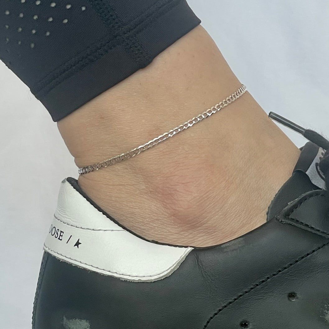 14K White Gold Curb Anklet
