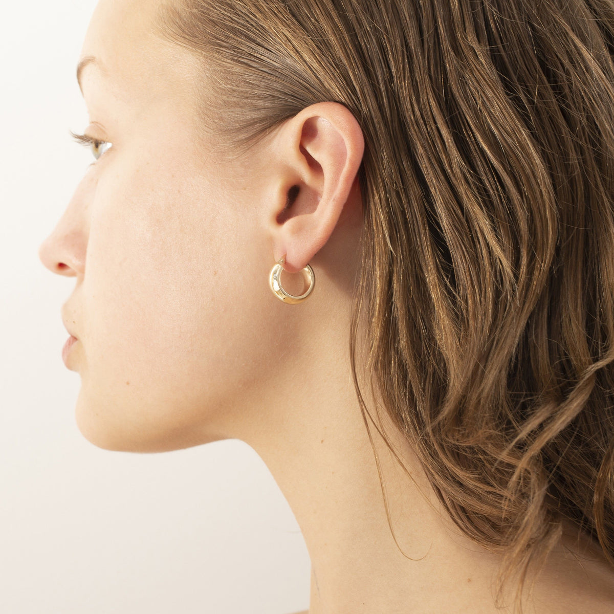 14K Yellow Gold Mini Bold Hoop Earrings, 10mm x 7mm