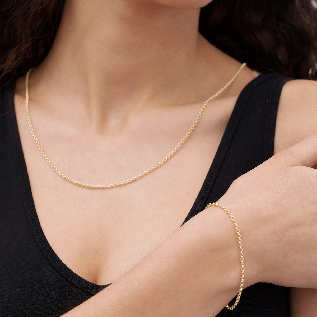 14K Yellow Gold Thin Rolo Chain Bracelet