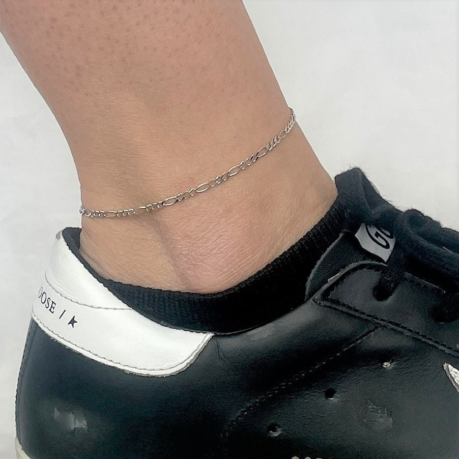 14K White Gold Figaro Anklet