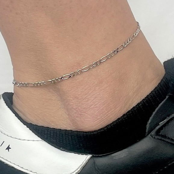 14K White Gold Figaro Anklet