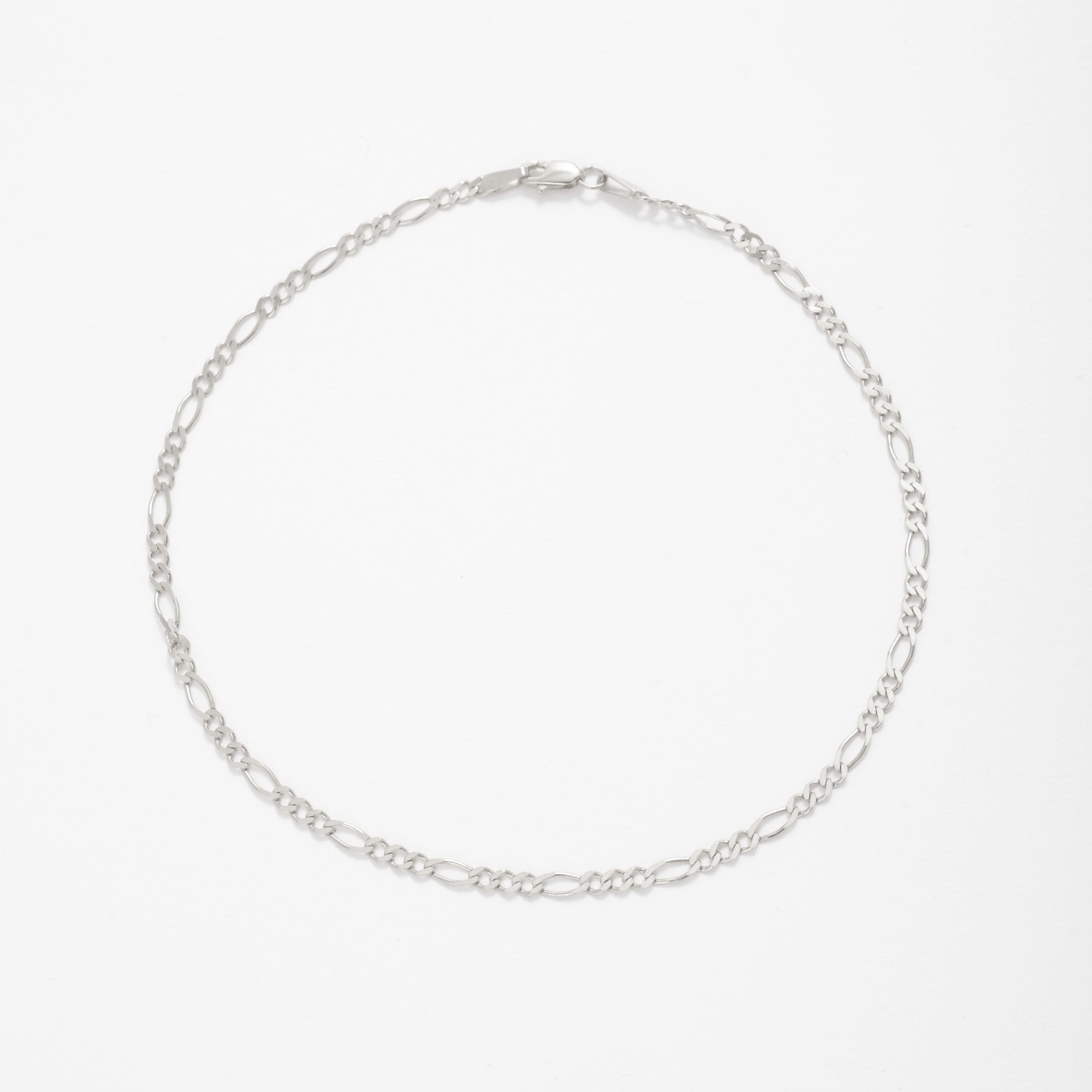 14K White Gold Figaro Anklet
