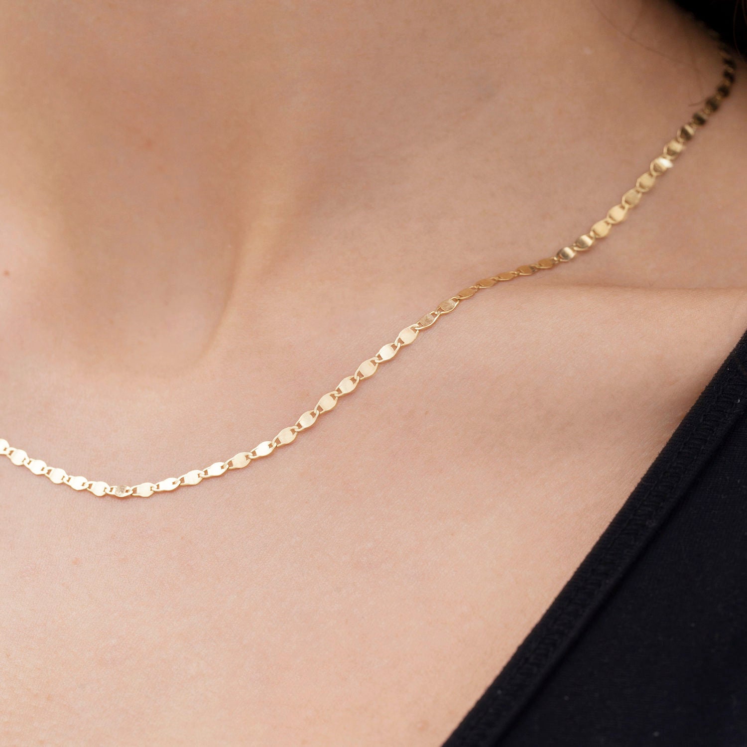 14K Gold Mirror Valentino Link Necklace, 16–24", Yellow, White or Rose Gold