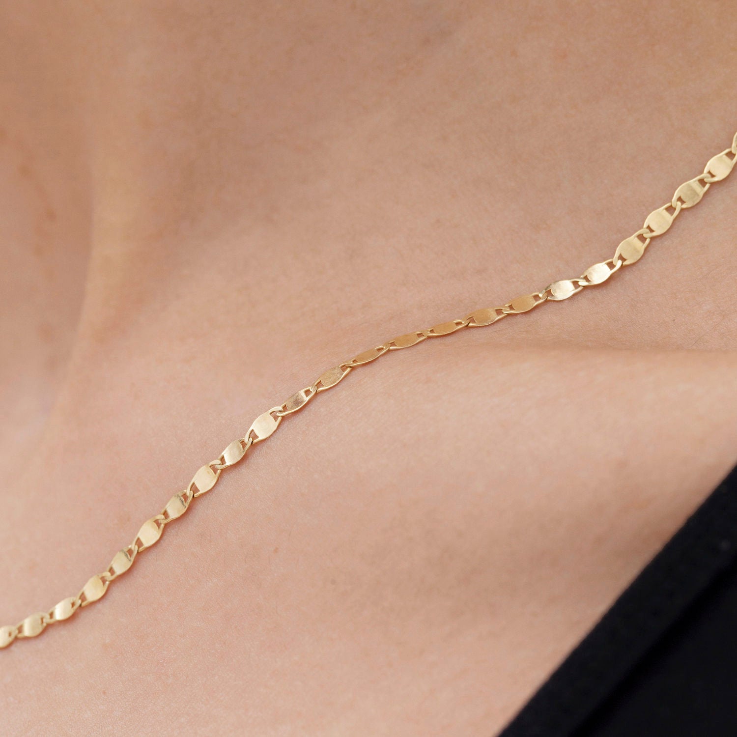 14K Gold Mirror Valentino Link Necklace, 16–24", Yellow, White or Rose Gold