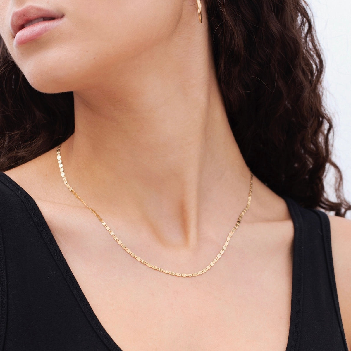 14K Gold Mirror Valentino Link Necklace, 16–24", Yellow, White or Rose Gold