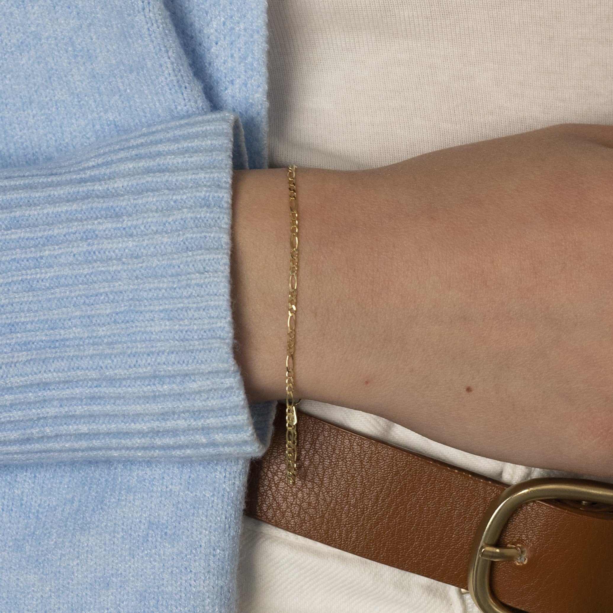 14K Solid Gold Figaro Link Chain Bracelet