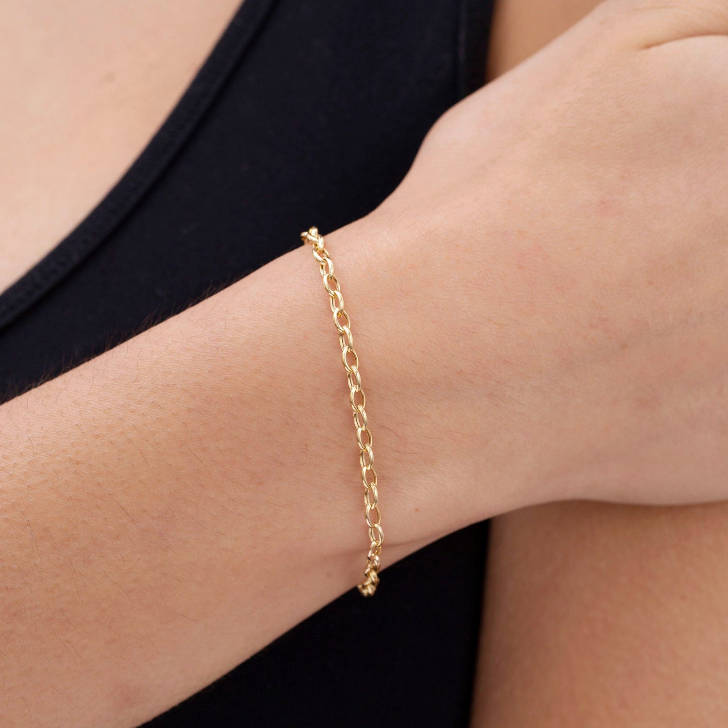 14K Yellow Gold Oval Link Necklace, 18"