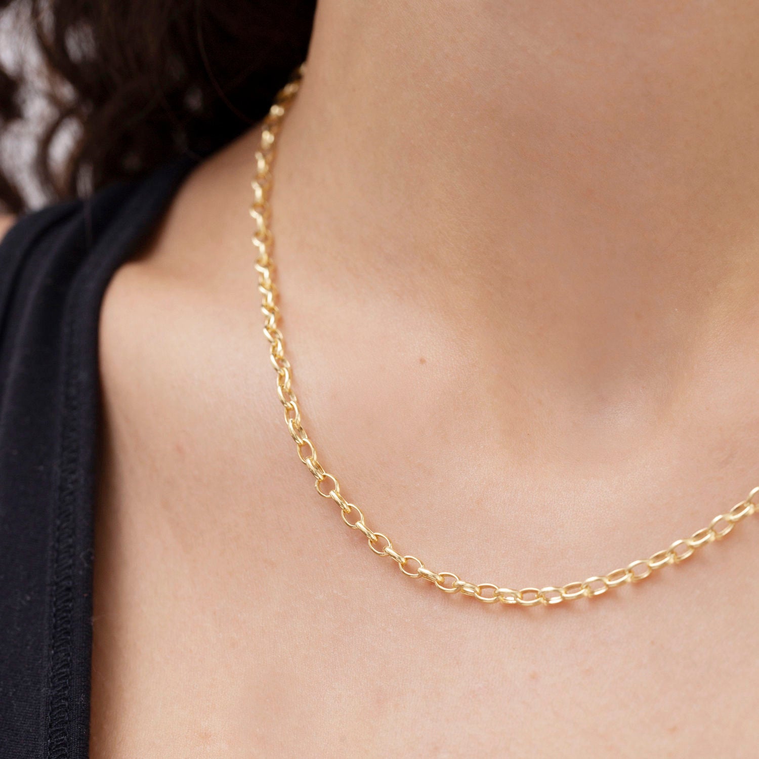 14K Yellow Gold Oval Link Necklace, 18"