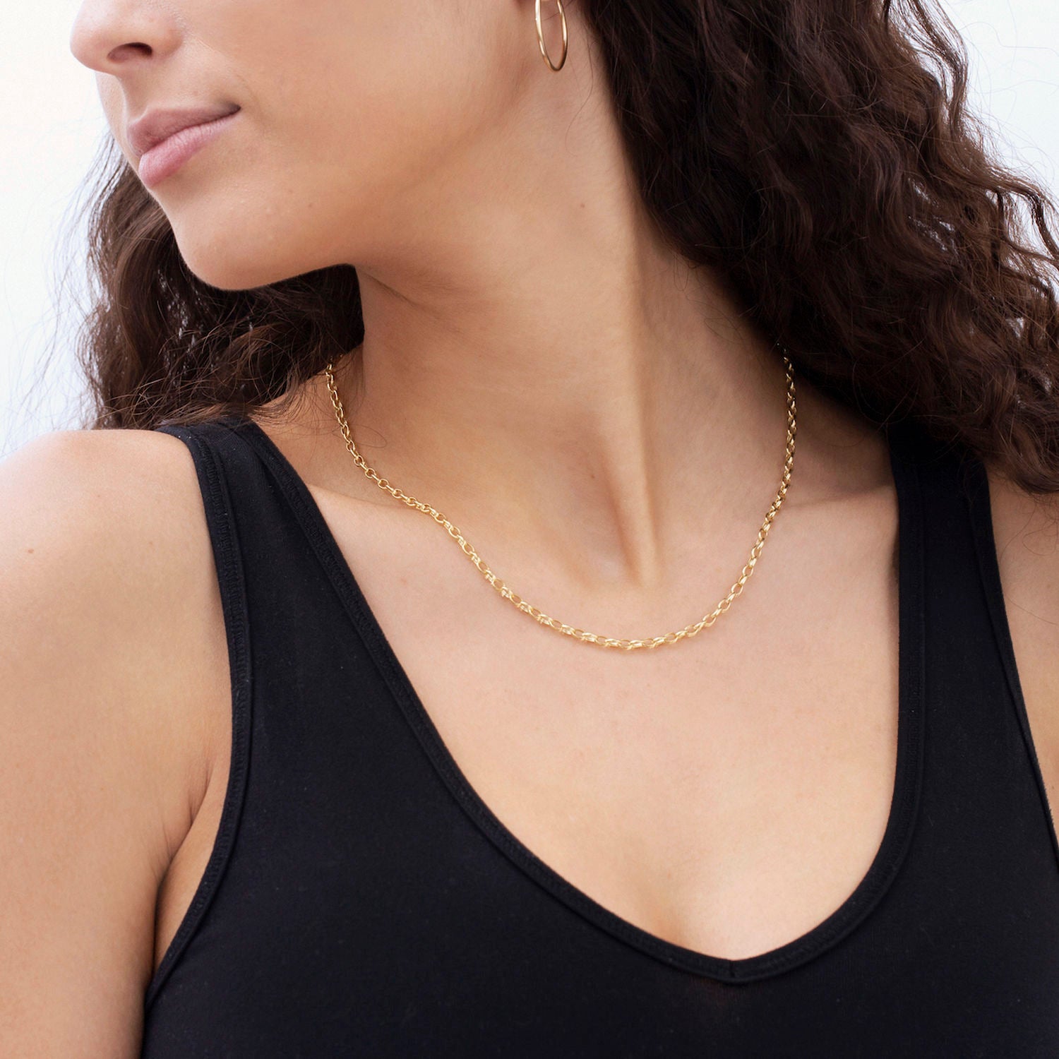 14K Yellow Gold Oval Link Necklace, 18"