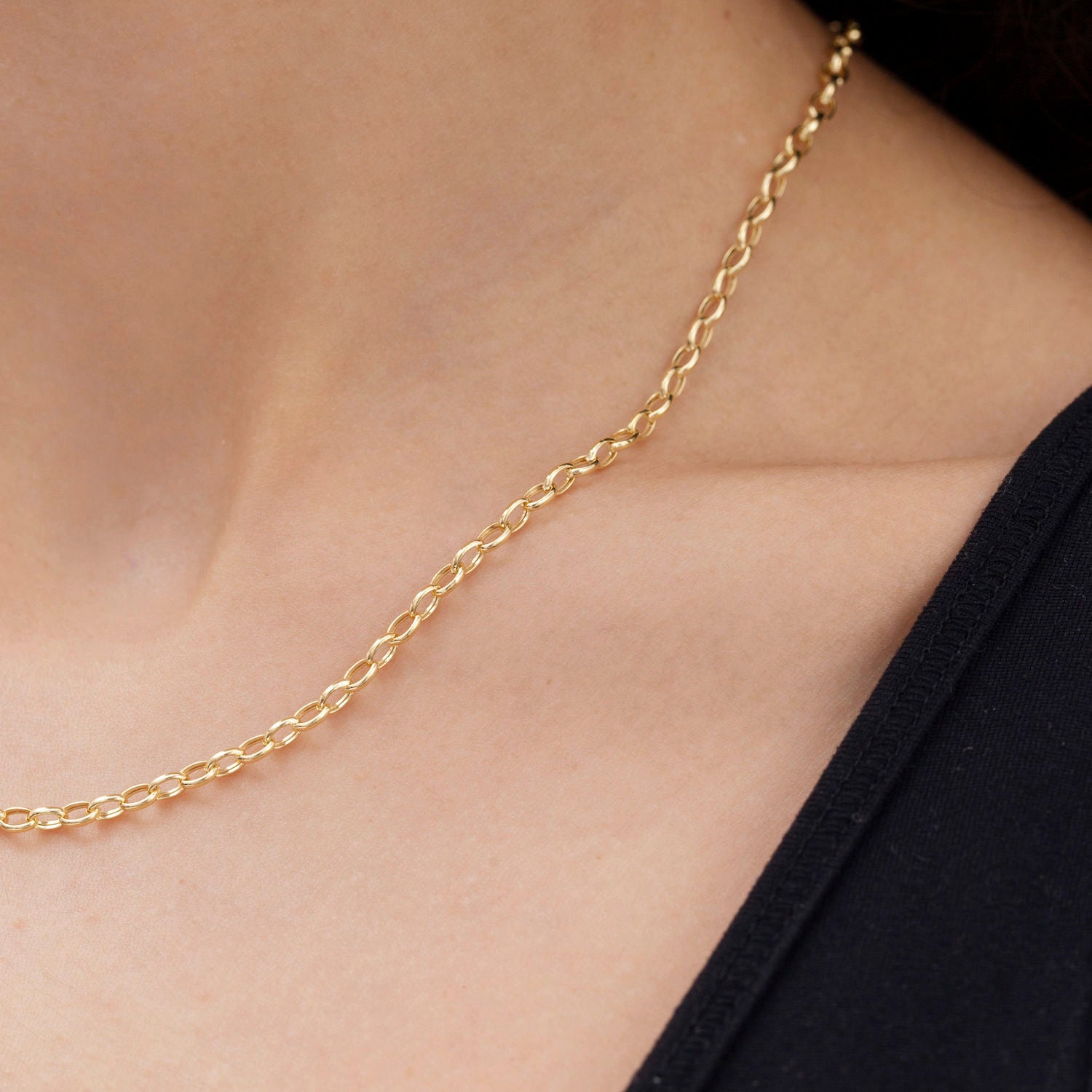 14K Yellow Gold Oval Link Necklace, 18"