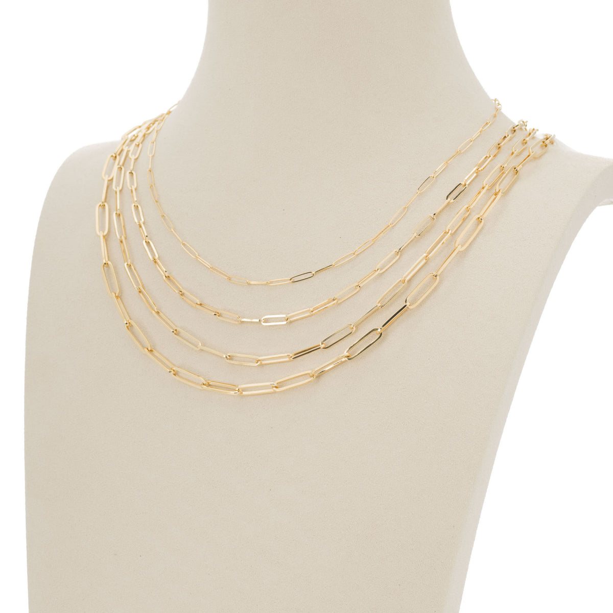 14K Yellow Gold Paperclip Link Necklace 2.6mm–5mm