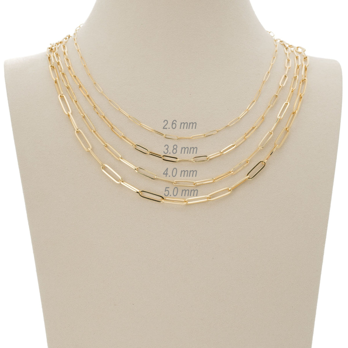 14K Yellow Gold Paperclip Link Necklace 2.6mm–5mm