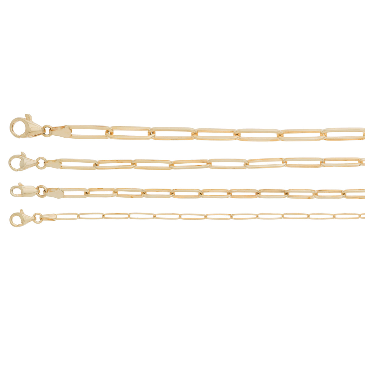 14K Yellow Gold Paperclip Link Necklace 2.6mm–5mm