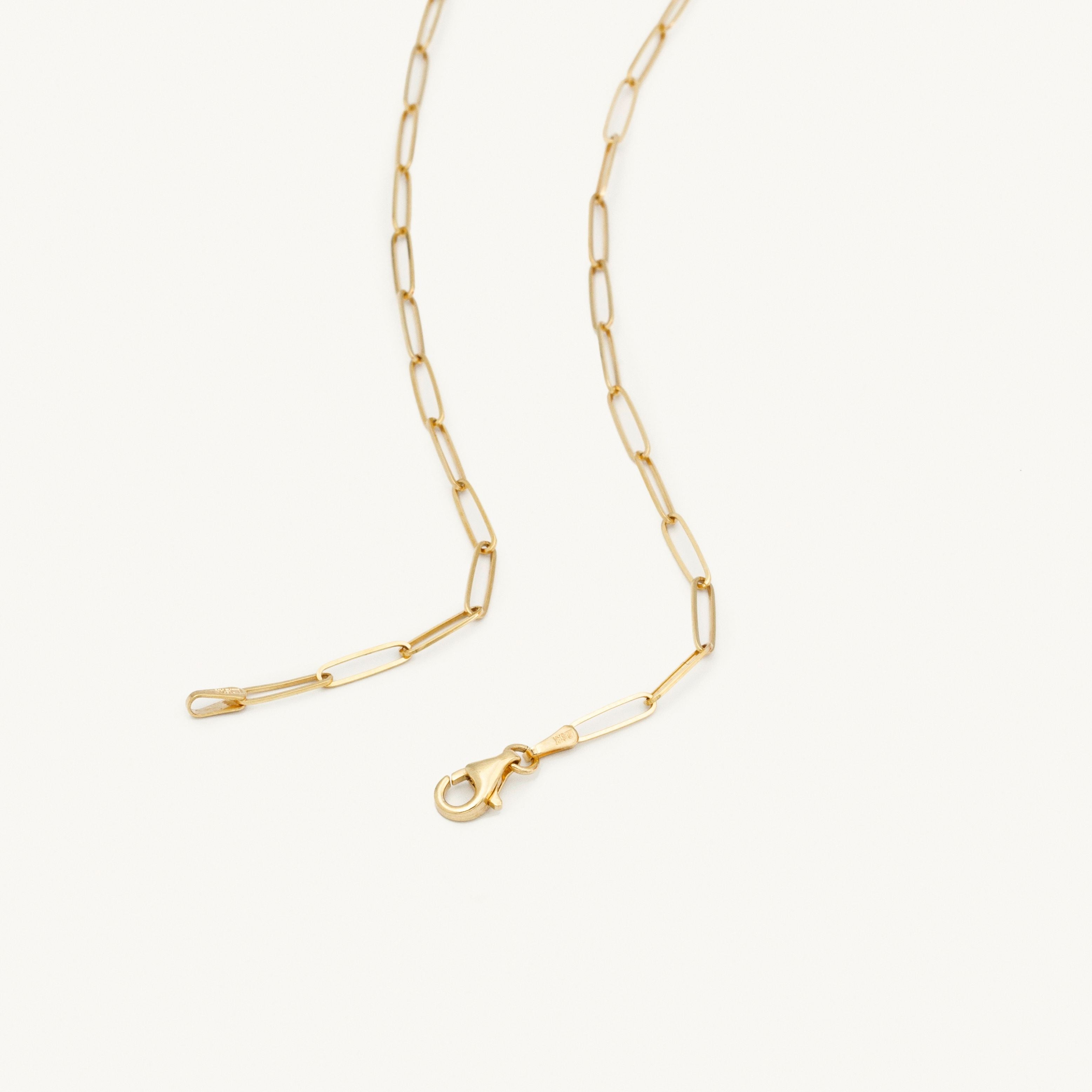 14K Gold Paperclip Link Necklace 2.6mm, 3.8mm, 4.0mm, 5mm Thick, 16 Inch to 30 Inch, Lobster clasp