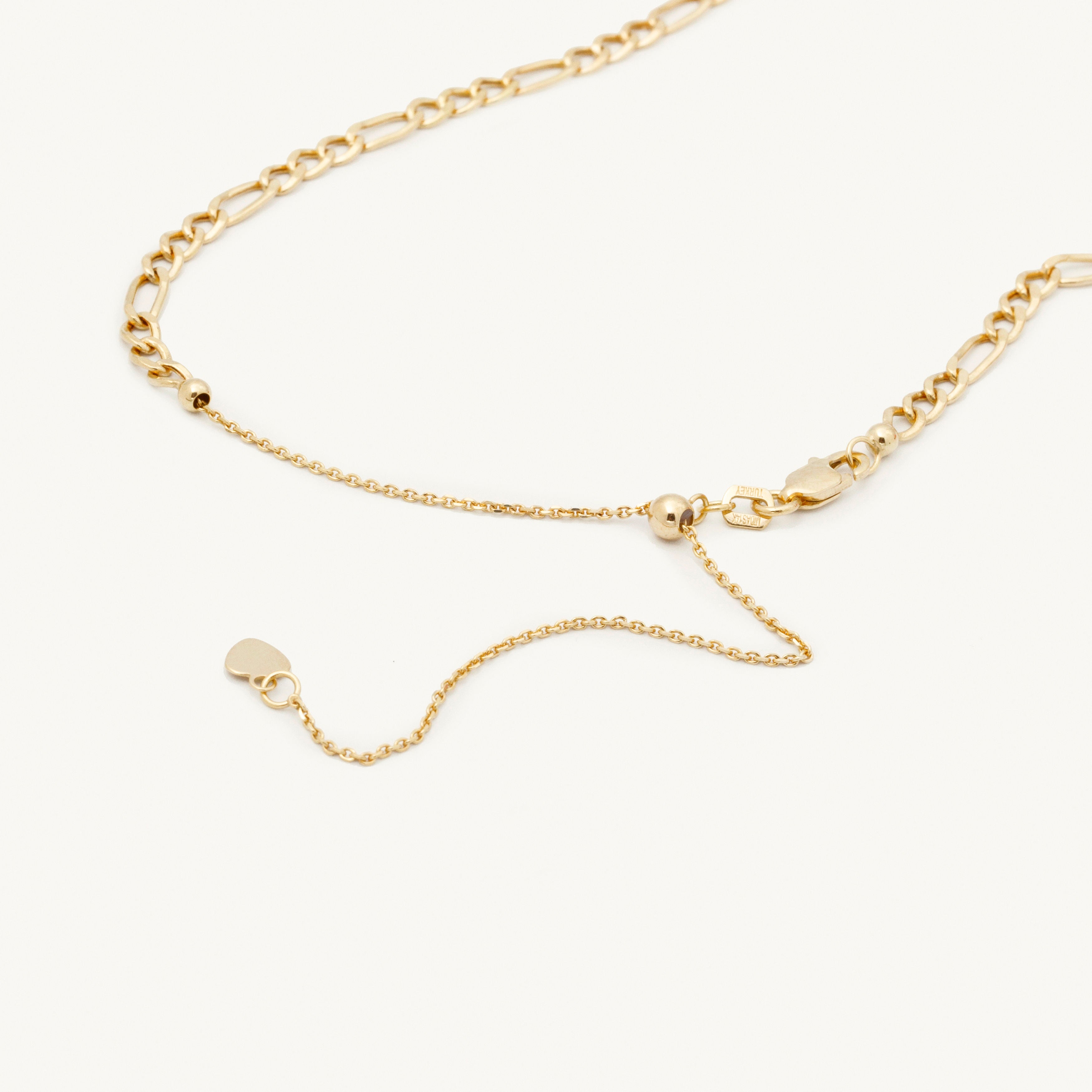 14K Yellow Gold Figaro Link Choker Necklace, 16 Inch to 14 Inch Adjustable, lobster clasp