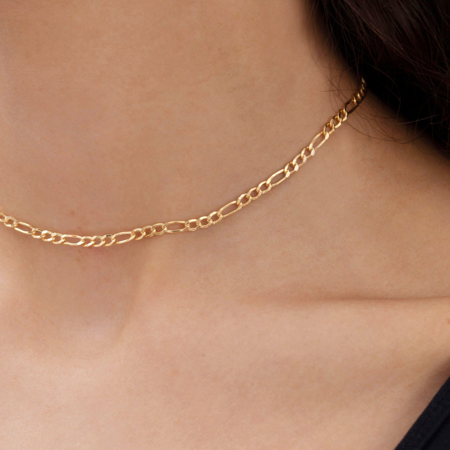 14K Yellow Gold Figaro Link Choker Necklace