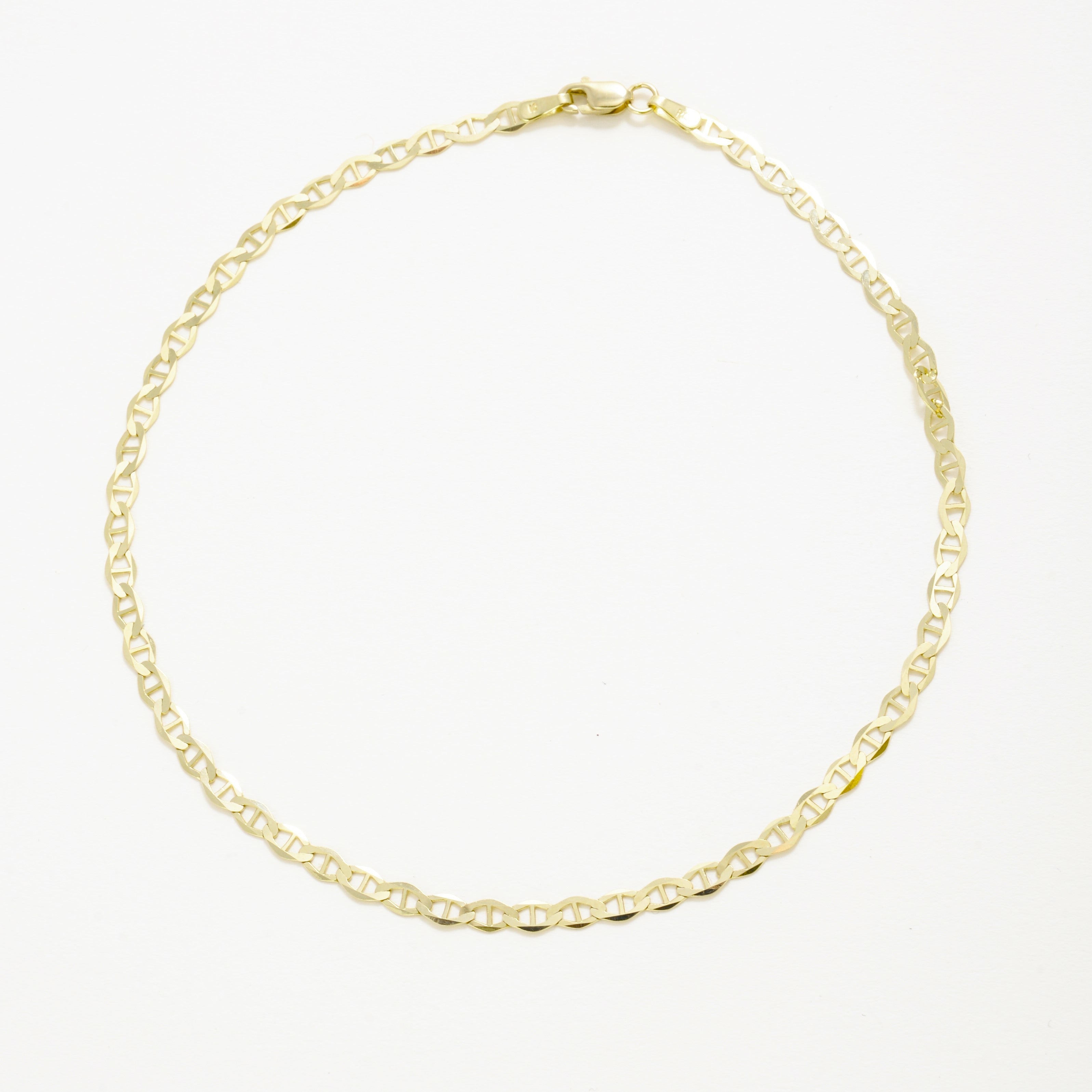 14K Yellow Gold Mariner Link Anklet, 3.2mm, 10 Inch, Lobster clasp, solid links