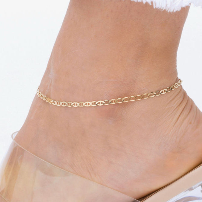 14K Yellow Gold Mariner Link Anklet, 3.2mm